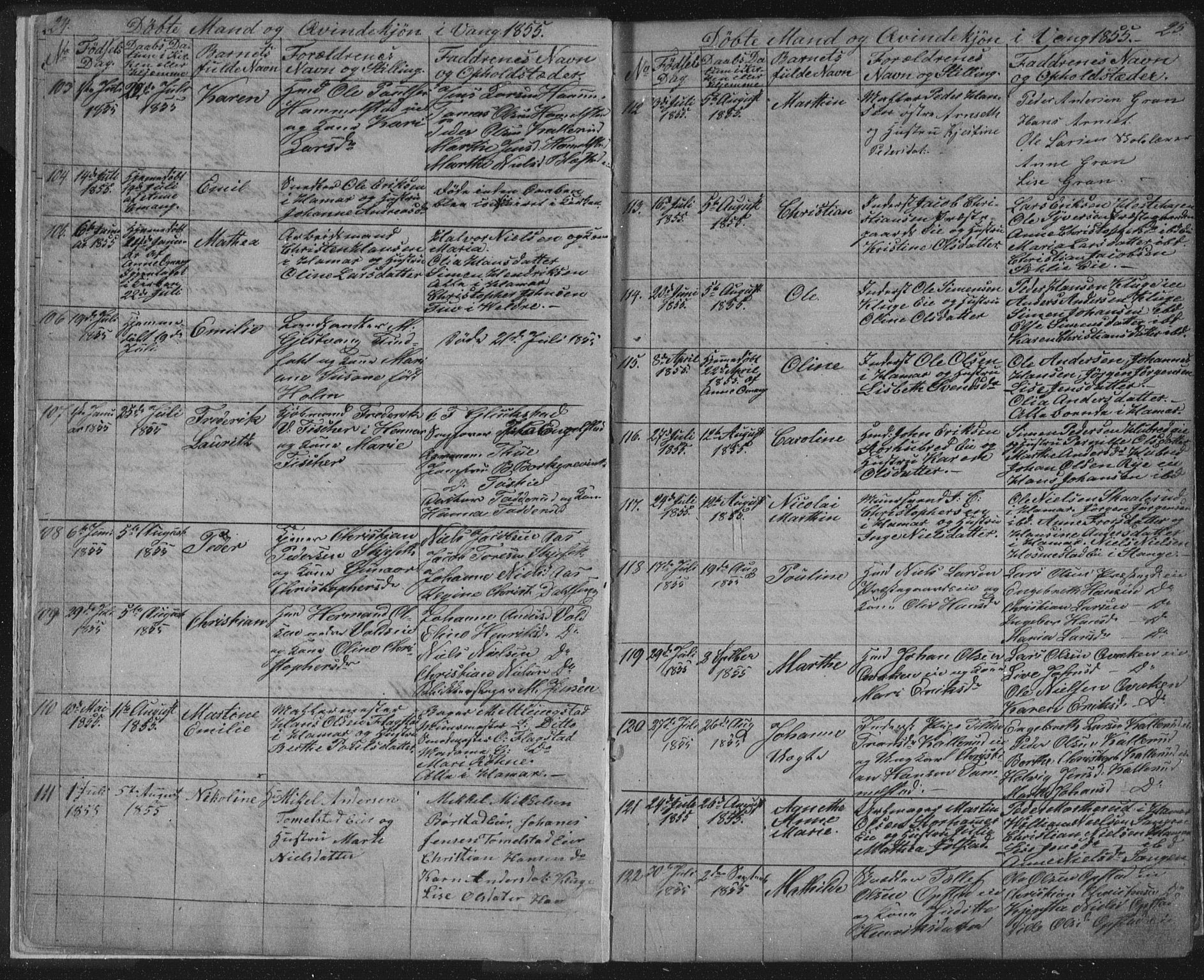 Vang prestekontor, Hedmark, AV/SAH-PREST-008/H/Ha/Hab/L0010A: Parish register (copy) no. 10a, 1854-1896, p. 24-25