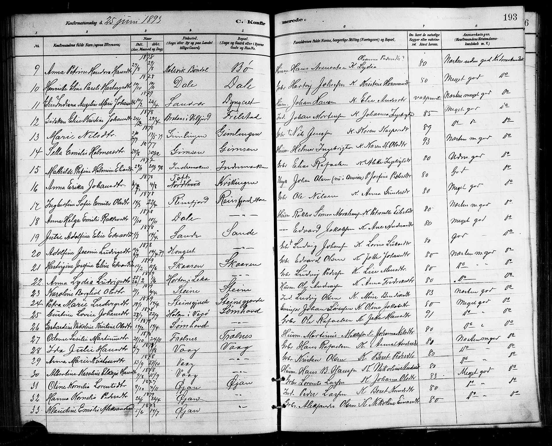 Ministerialprotokoller, klokkerbøker og fødselsregistre - Nordland, SAT/A-1459/812/L0188: Parish register (copy) no. 812C06, 1884-1912, p. 193