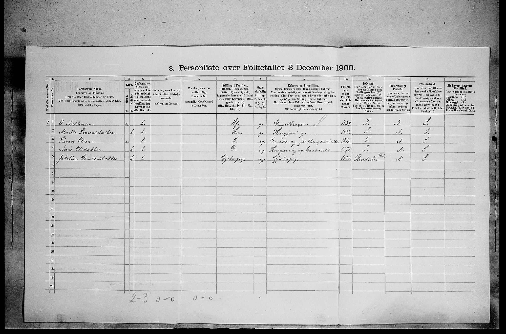 SAH, 1900 census for Tynset, 1900, p. 674