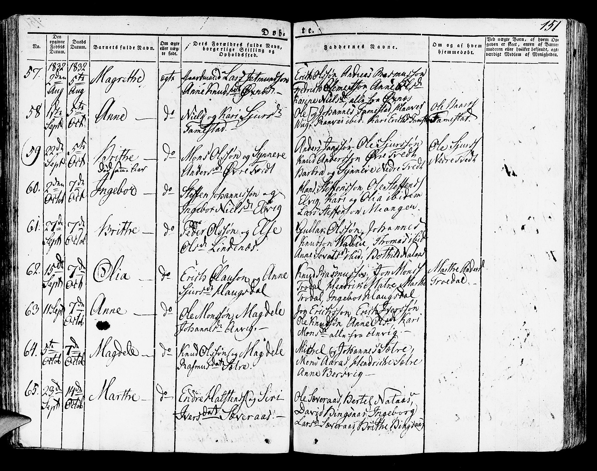 Lindås Sokneprestembete, AV/SAB-A-76701/H/Haa/Haaa/L0008: Parish register (official) no. A 8, 1823-1836, p. 151