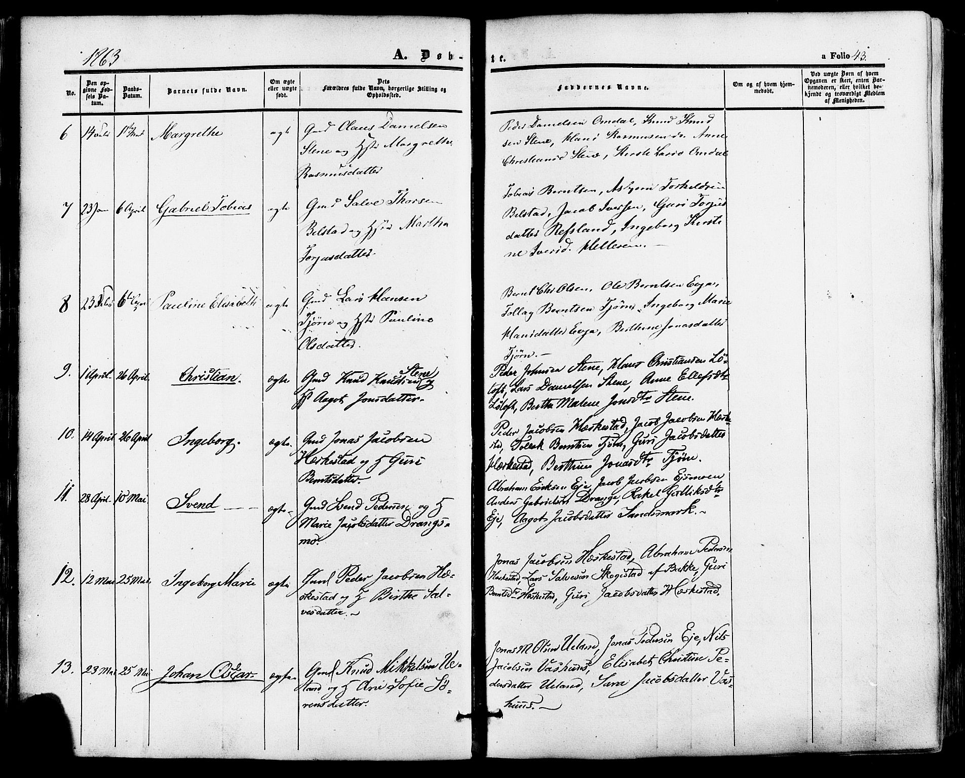 Lund sokneprestkontor, AV/SAST-A-101809/S06/L0010: Parish register (official) no. A 9, 1854-1886, p. 43