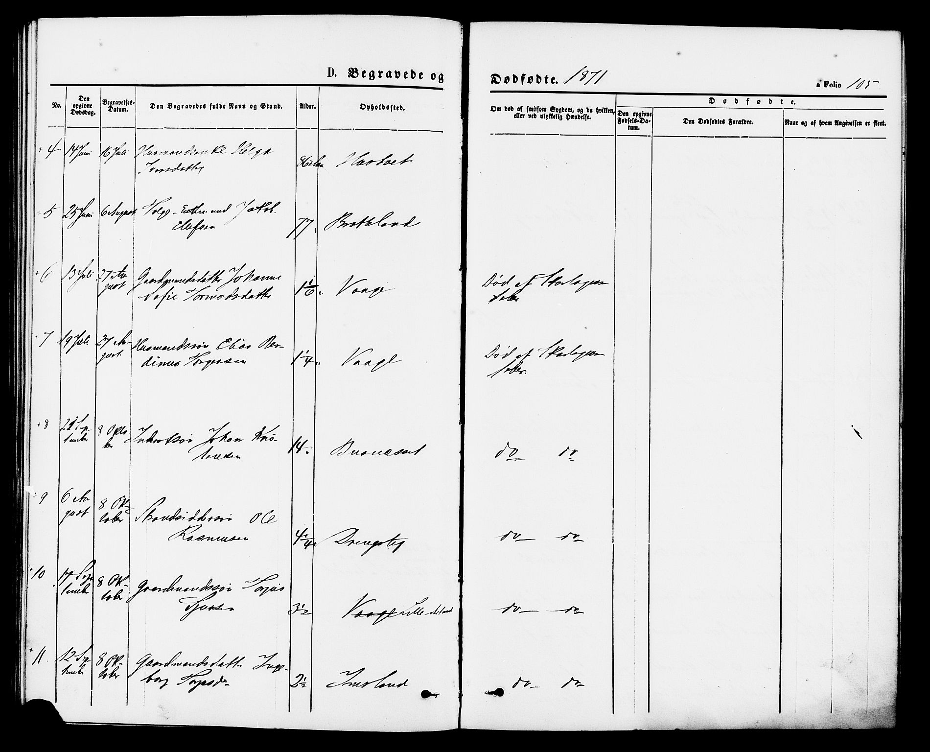 Vikedal sokneprestkontor, AV/SAST-A-101840/01/IV: Parish register (official) no. A 9, 1868-1885, p. 105