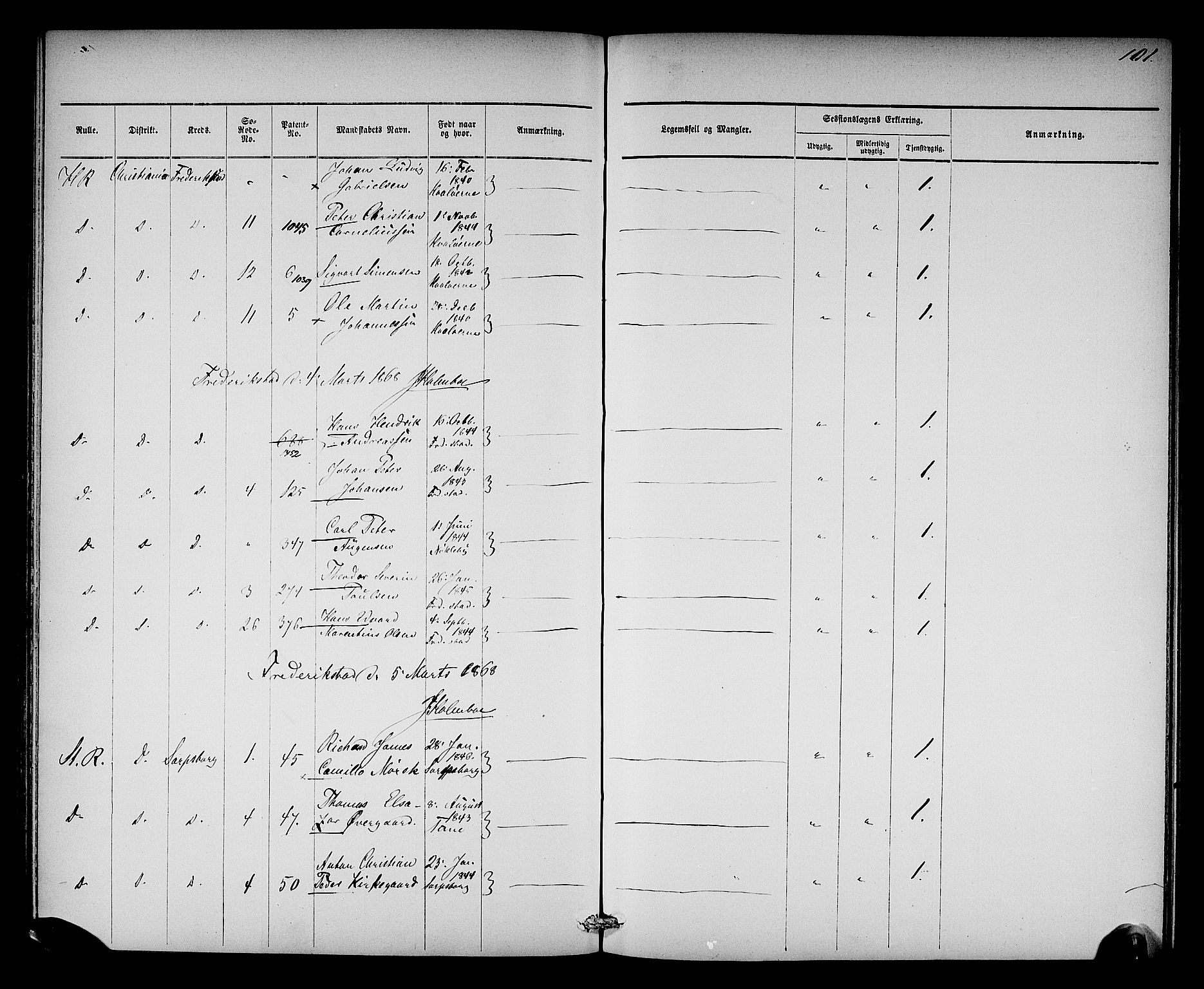 Oslo mønstringsdistrikt, AV/SAO-A-10569/L/La/L0001: Legevisitasjonsprotokoll, 1860-1873, p. 107