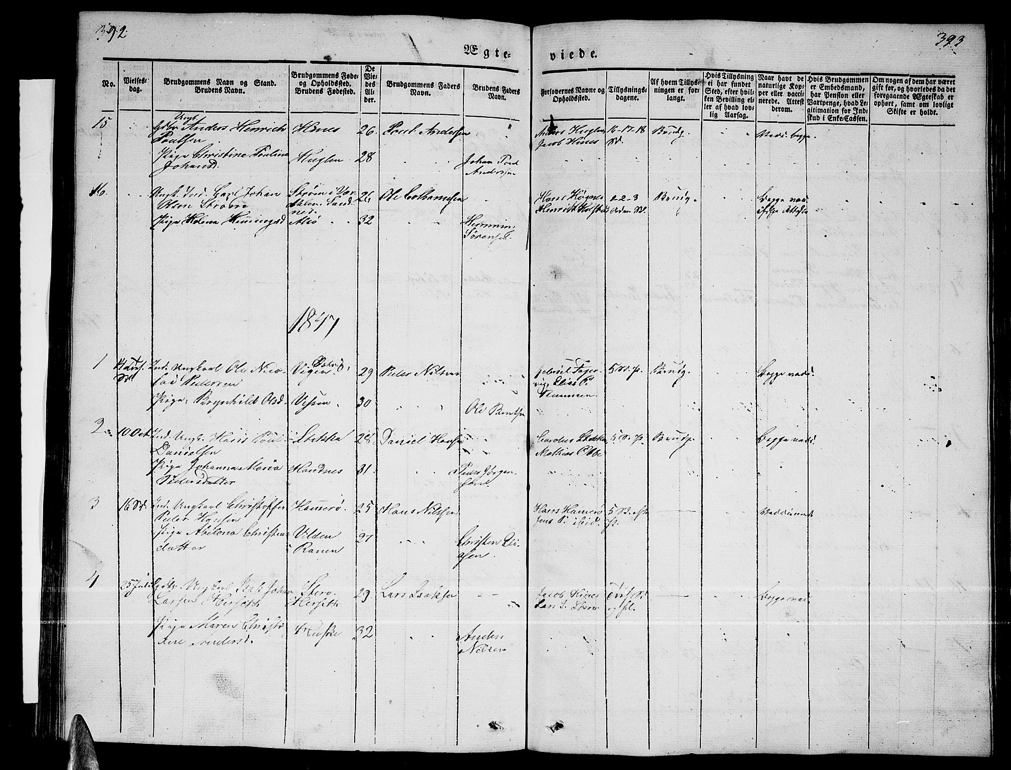 Ministerialprotokoller, klokkerbøker og fødselsregistre - Nordland, AV/SAT-A-1459/838/L0555: Parish register (copy) no. 838C02, 1842-1861, p. 392-393