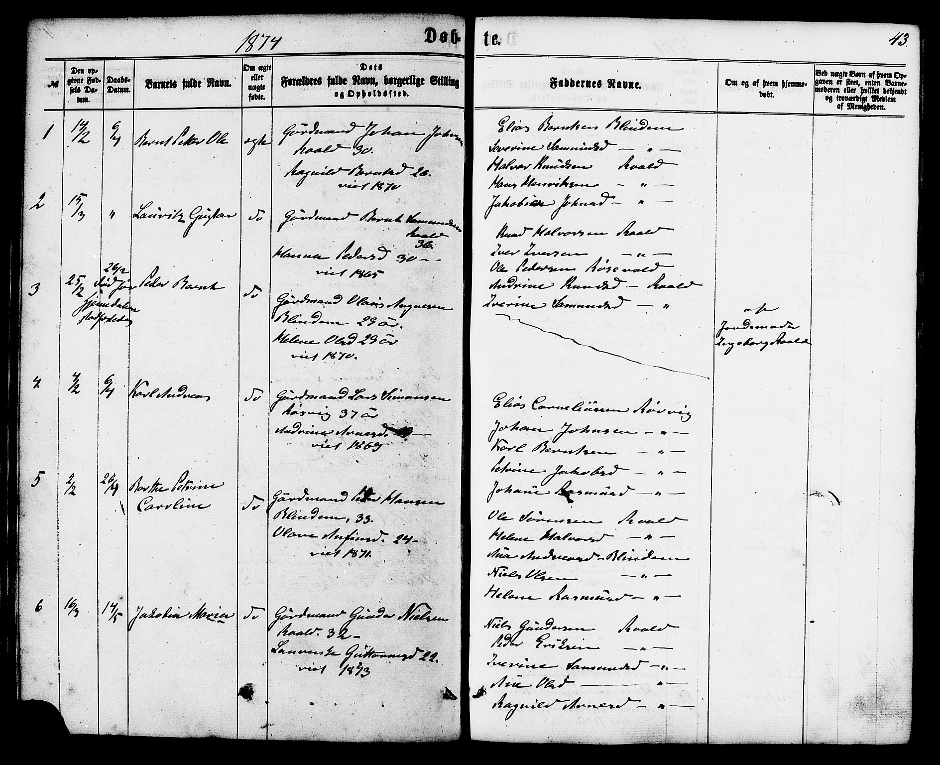 Ministerialprotokoller, klokkerbøker og fødselsregistre - Møre og Romsdal, AV/SAT-A-1454/537/L0518: Parish register (official) no. 537A02, 1862-1876, p. 43