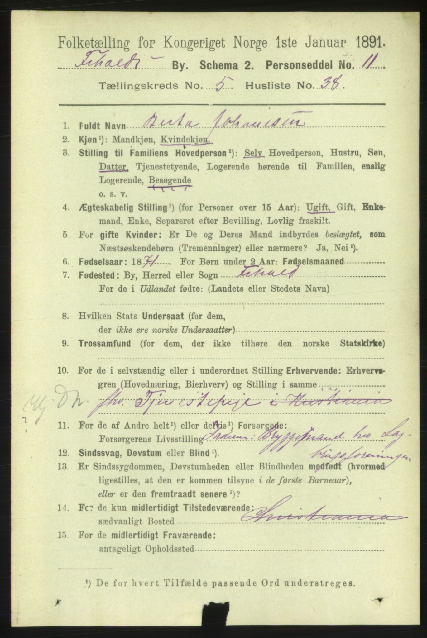 RA, 1891 census for 0101 Fredrikshald, 1891, p. 4456