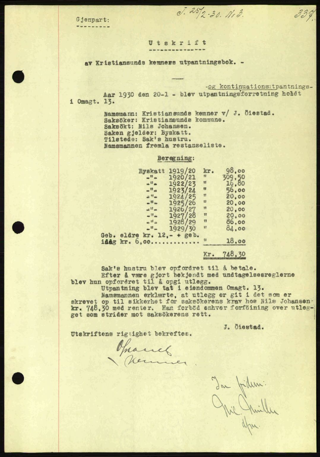 Kristiansund byfogd, AV/SAT-A-4587/A/27: Mortgage book no. 23, 1929-1930, Deed date: 25.02.1930