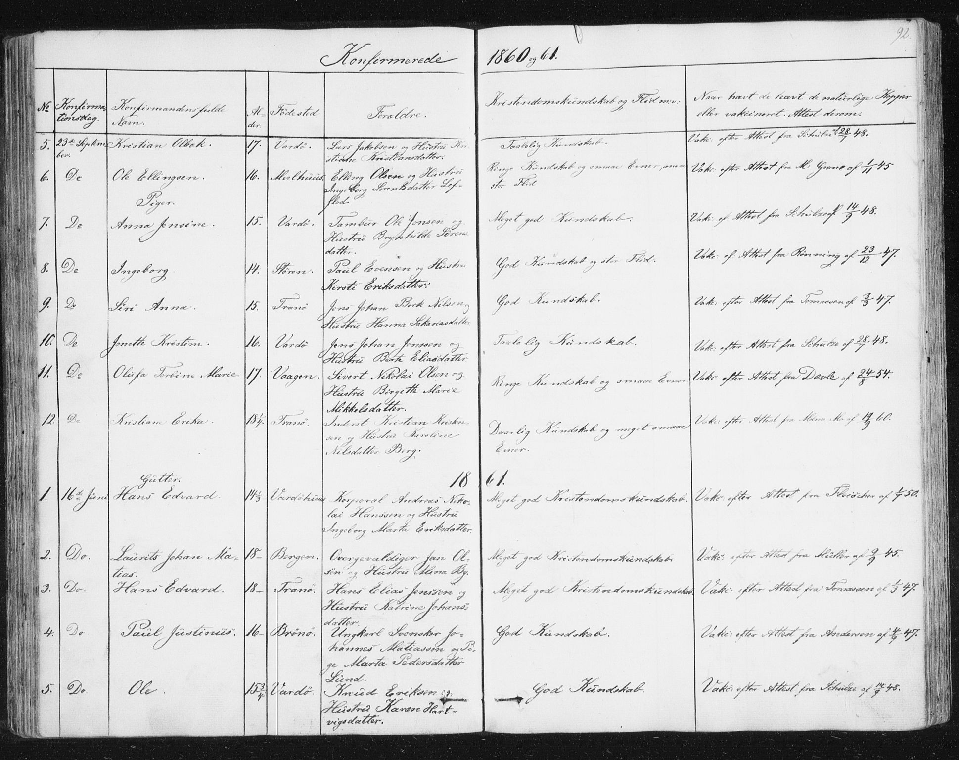 Vardø sokneprestkontor, SATØ/S-1332/H/Ha/L0003kirke: Parish register (official) no. 3, 1843-1861, p. 92