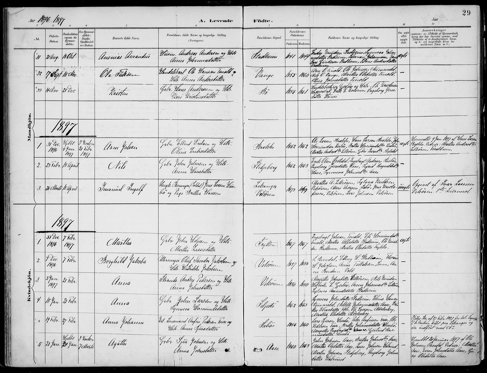 Vik sokneprestembete, AV/SAB-A-81501/H/Haa/Haab/L0002: Parish register (official) no. B  2, 1891-1907, p. 29