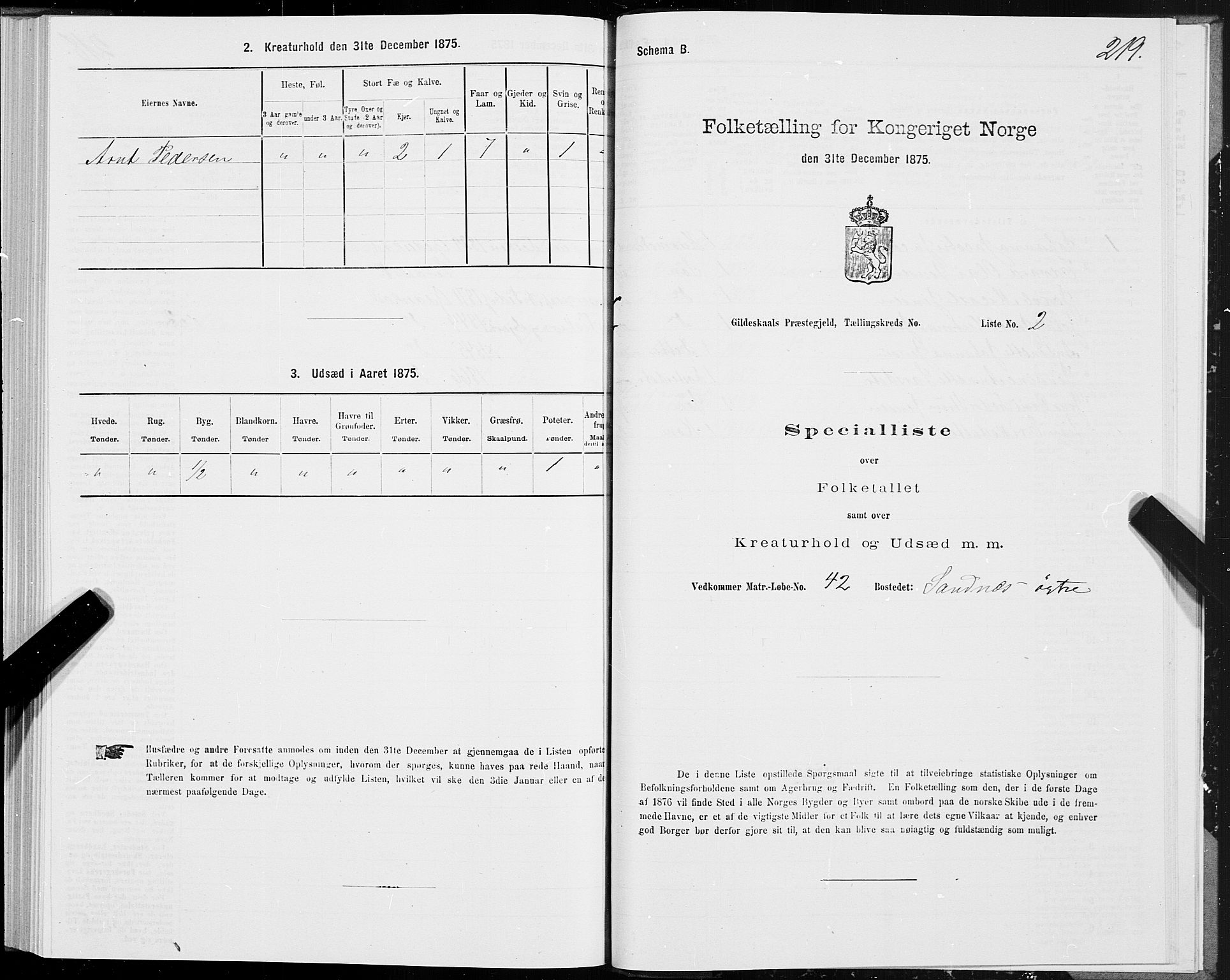 SAT, 1875 census for 1838P Gildeskål, 1875, p. 2219