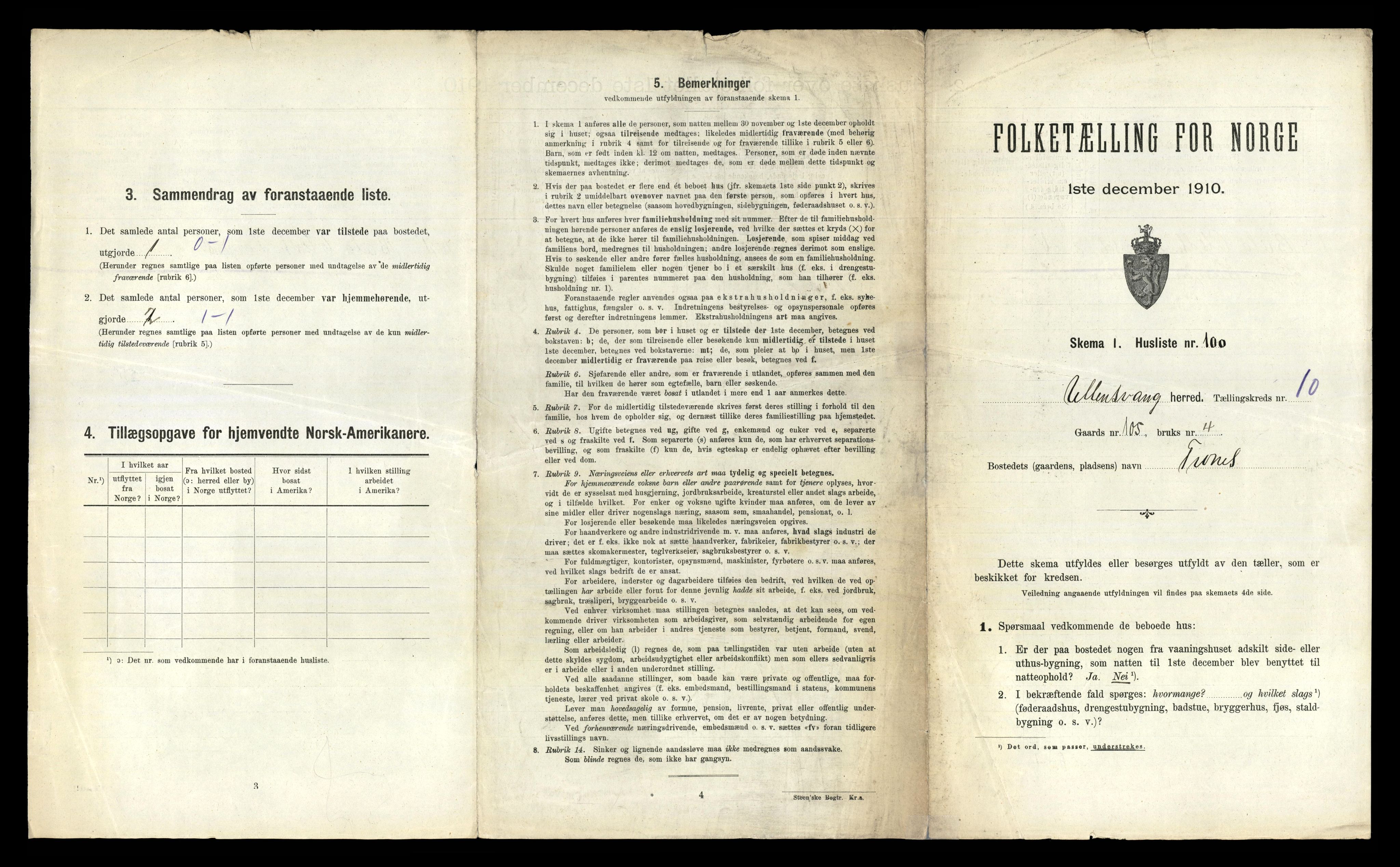 RA, 1910 census for Ullensvang, 1910, p. 1379