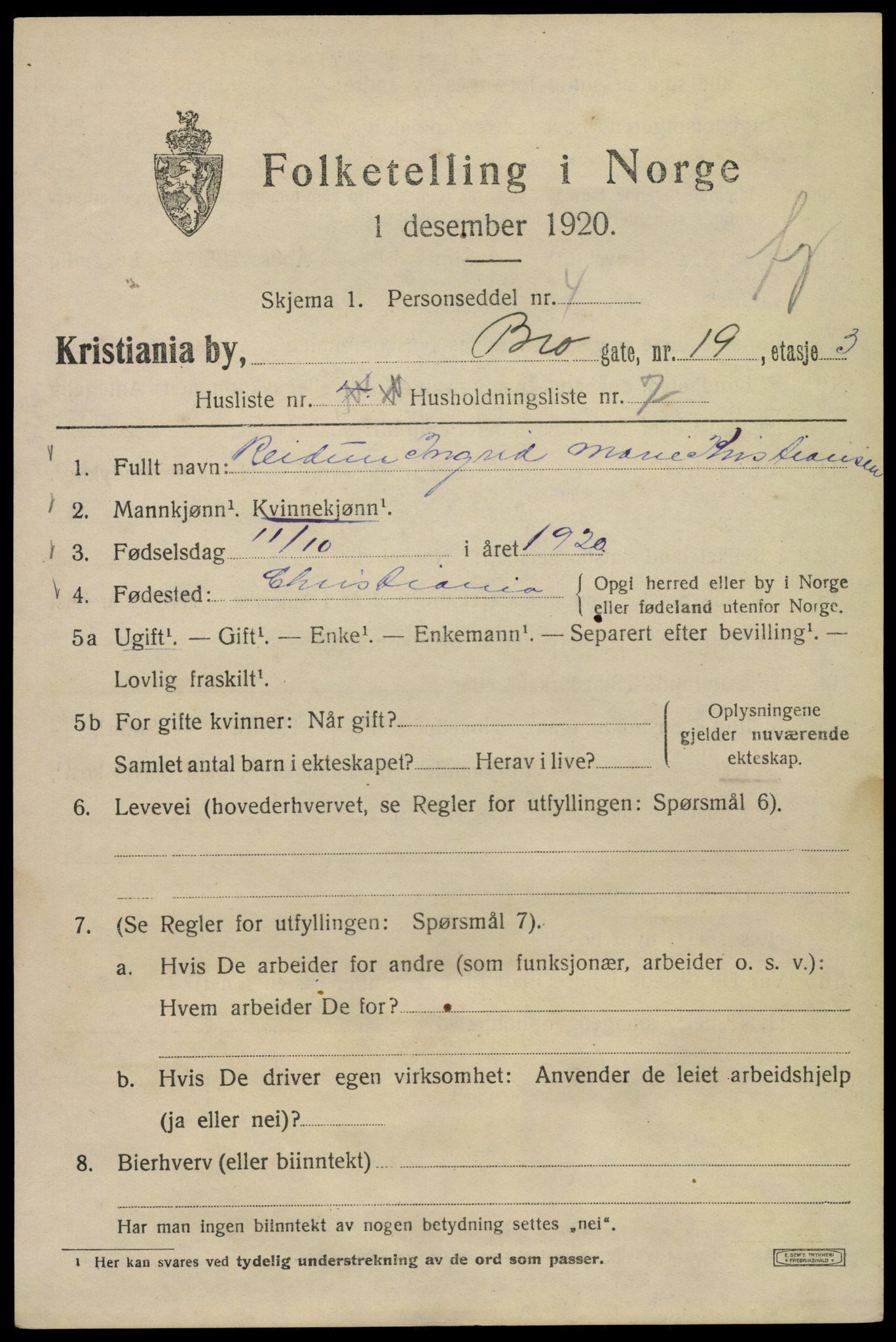 SAO, 1920 census for Kristiania, 1920, p. 175571