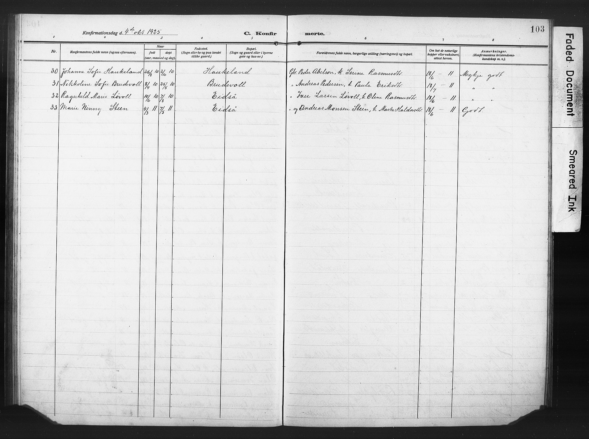 Ministerialprotokoller, klokkerbøker og fødselsregistre - Møre og Romsdal, AV/SAT-A-1454/502/L0028: Parish register (copy) no. 502C02, 1909-1932, p. 103