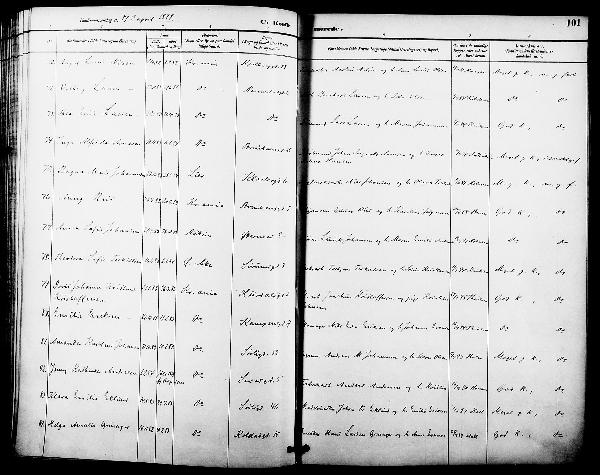 Kampen prestekontor Kirkebøker, AV/SAO-A-10853/F/Fa/L0008: Parish register (official) no. I 8, 1892-1902, p. 101