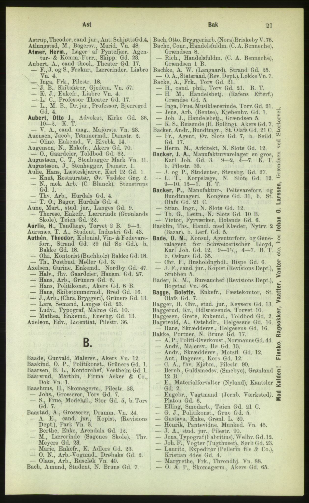 Kristiania/Oslo adressebok, PUBL/-, 1883, p. 21