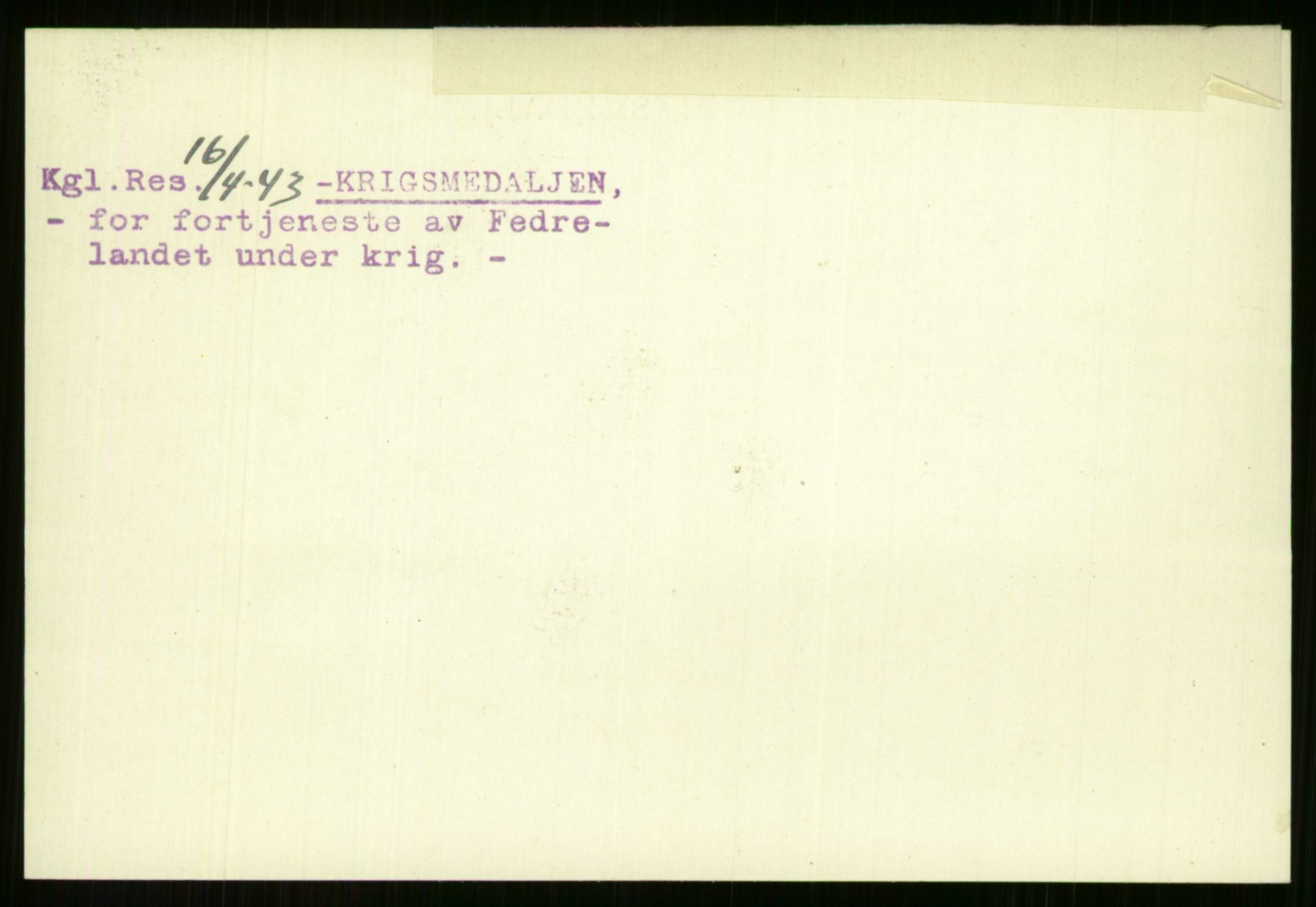 Direktoratet for sjømenn, AV/RA-S-3545/G/Gi/L0005: Kartotek over krigsdekorasjoner tildelt nordmenn under krigen, 1940-1945, p. 16