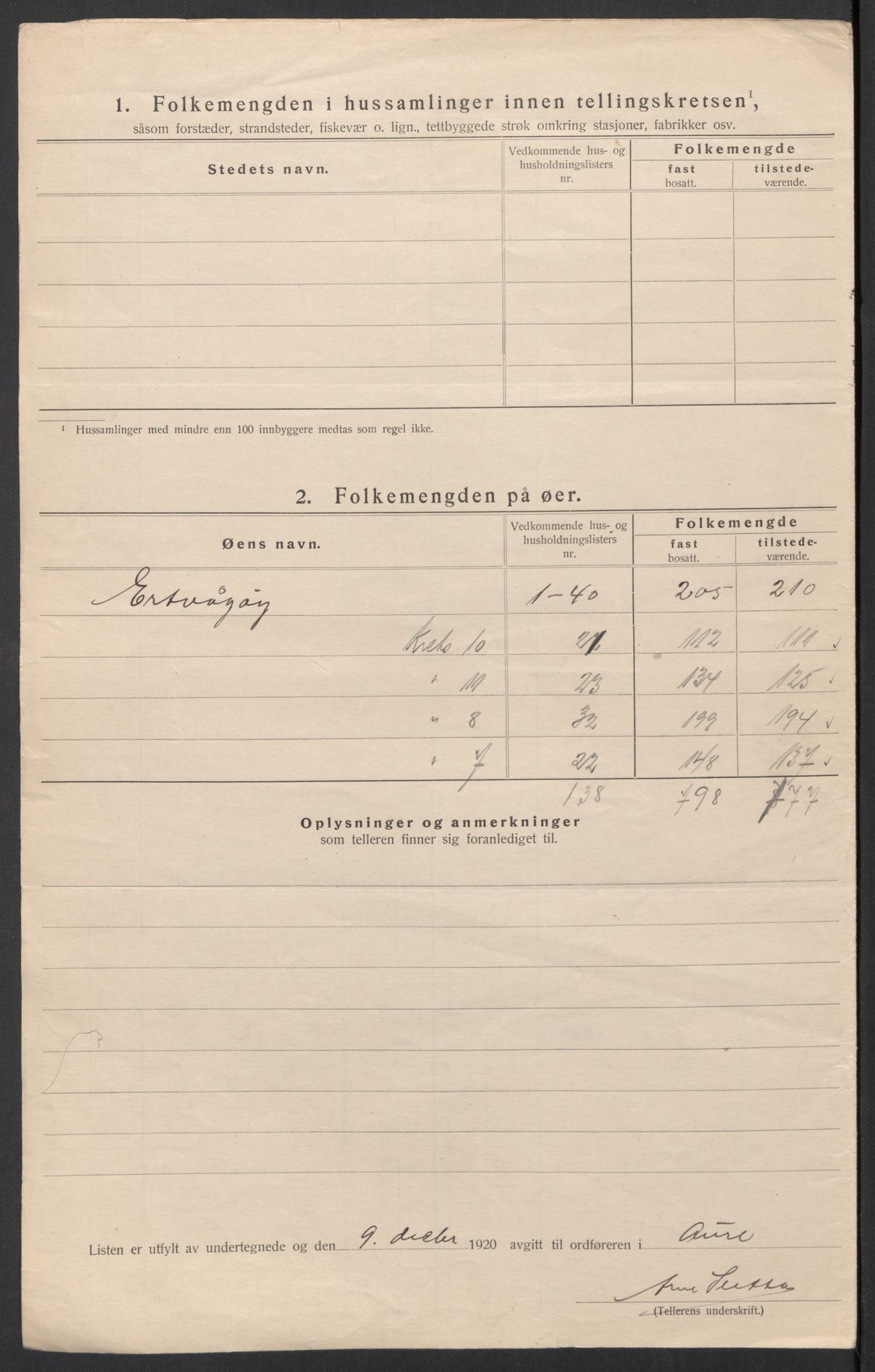 SAT, 1920 census for Aure, 1920, p. 34