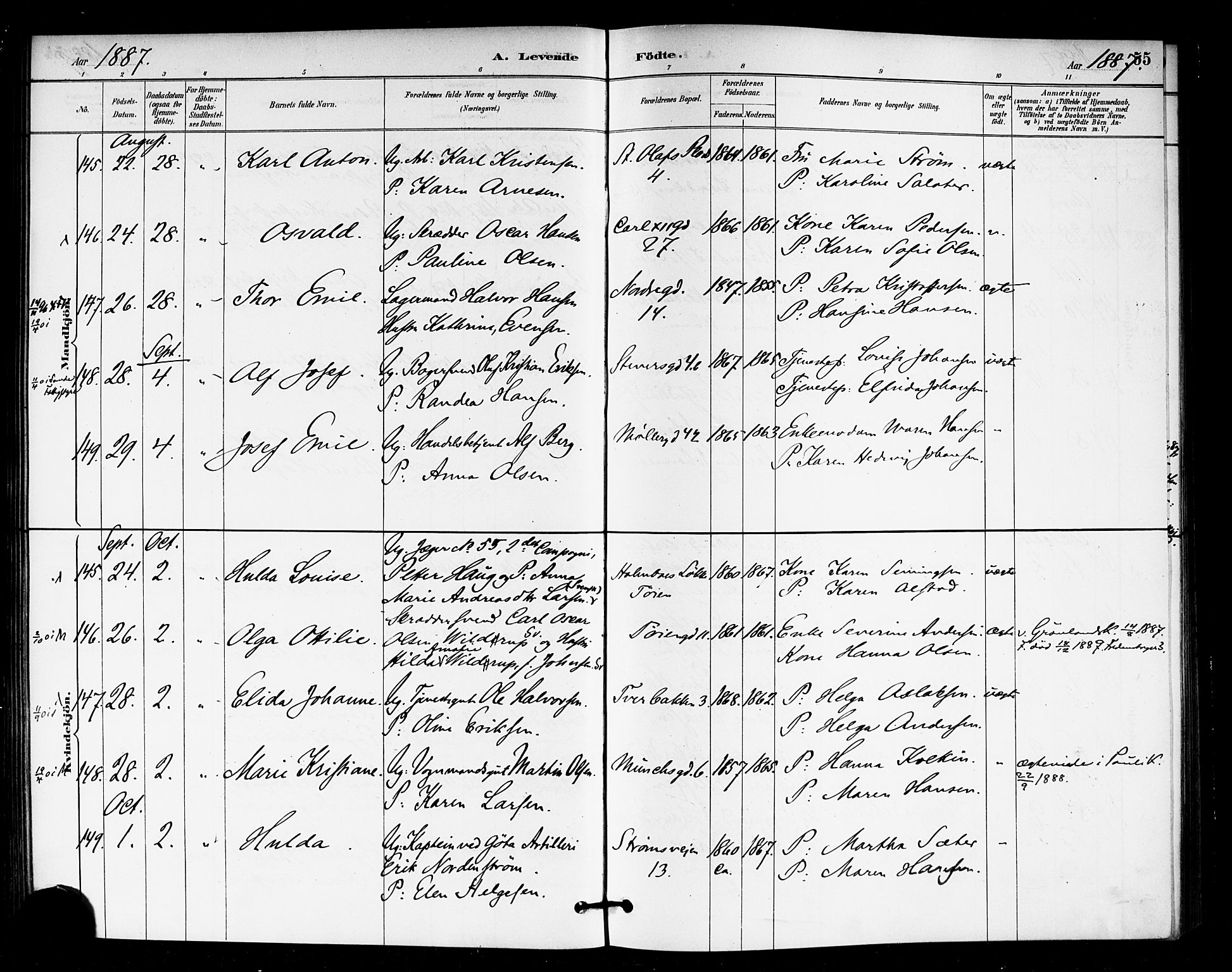 Rikshospitalet prestekontor Kirkebøker, SAO/A-10309b/F/L0007: Parish register (official) no. 7, 1885-1890, p. 55