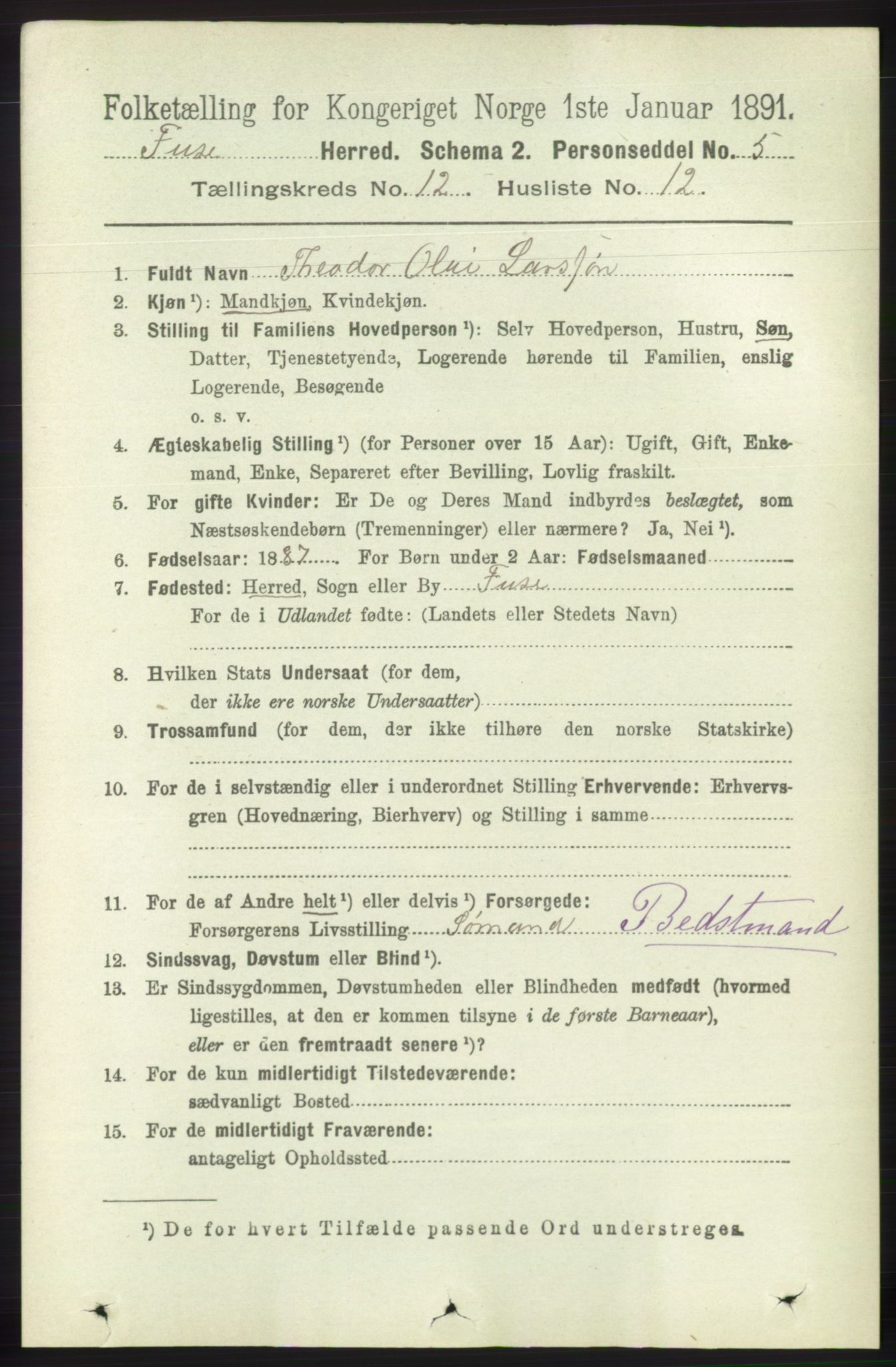 RA, 1891 census for 1241 Fusa, 1891, p. 2437