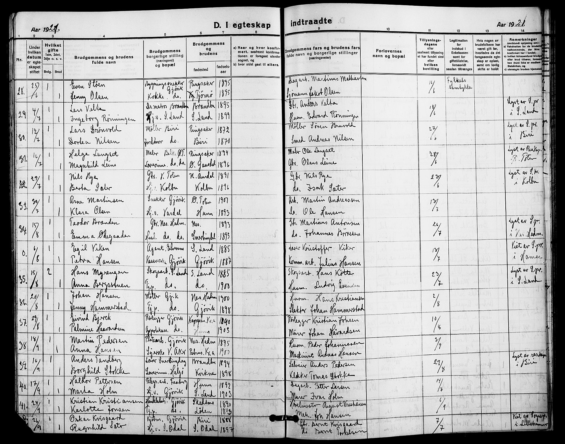 Vardal prestekontor, SAH/PREST-100/H/Ha/Hab/L0014: Parish register (copy) no. 14, 1911-1922, p. 238o