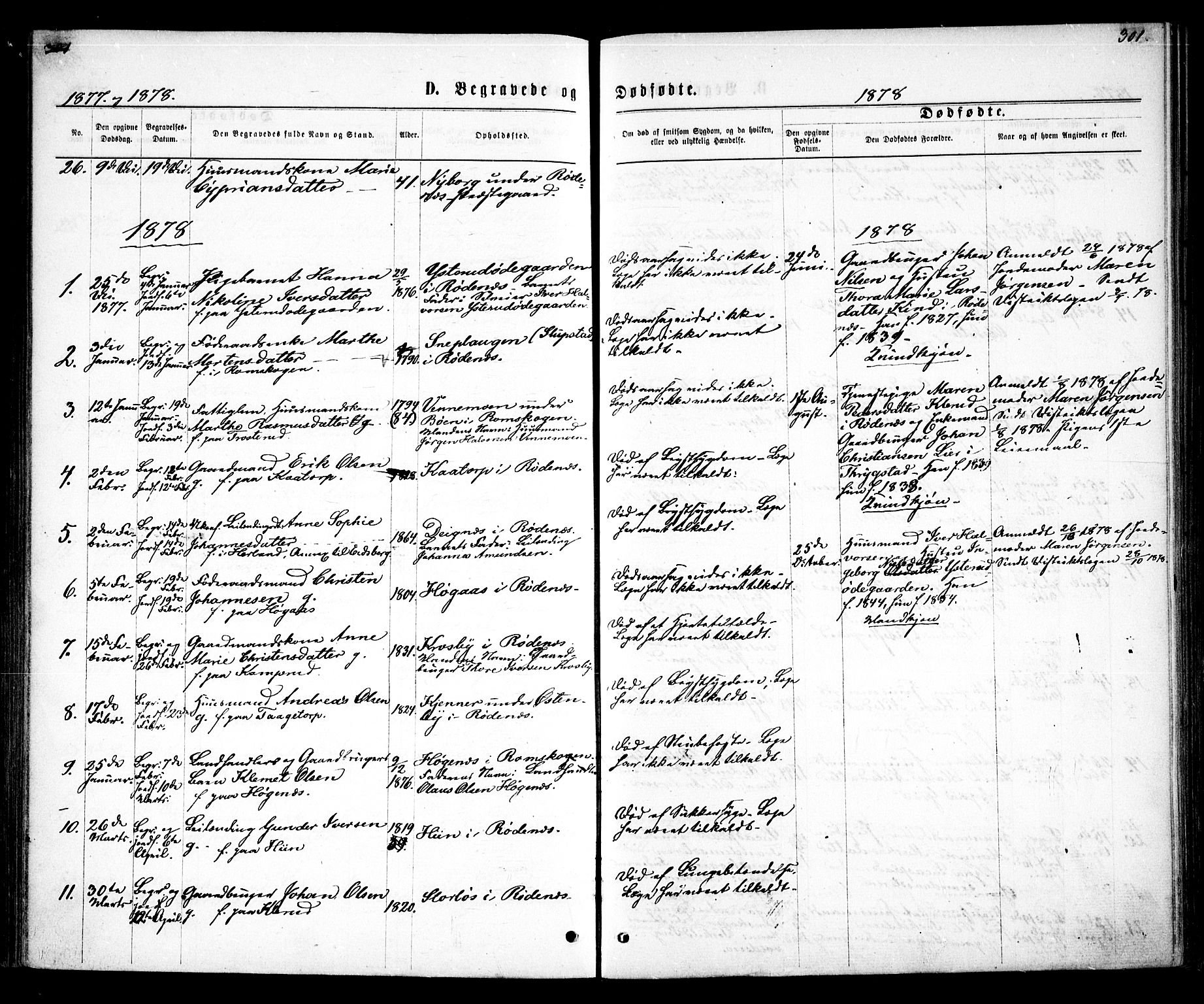 Rødenes prestekontor Kirkebøker, AV/SAO-A-2005/F/Fa/L0008: Parish register (official) no. I 8, 1869-1879, p. 301