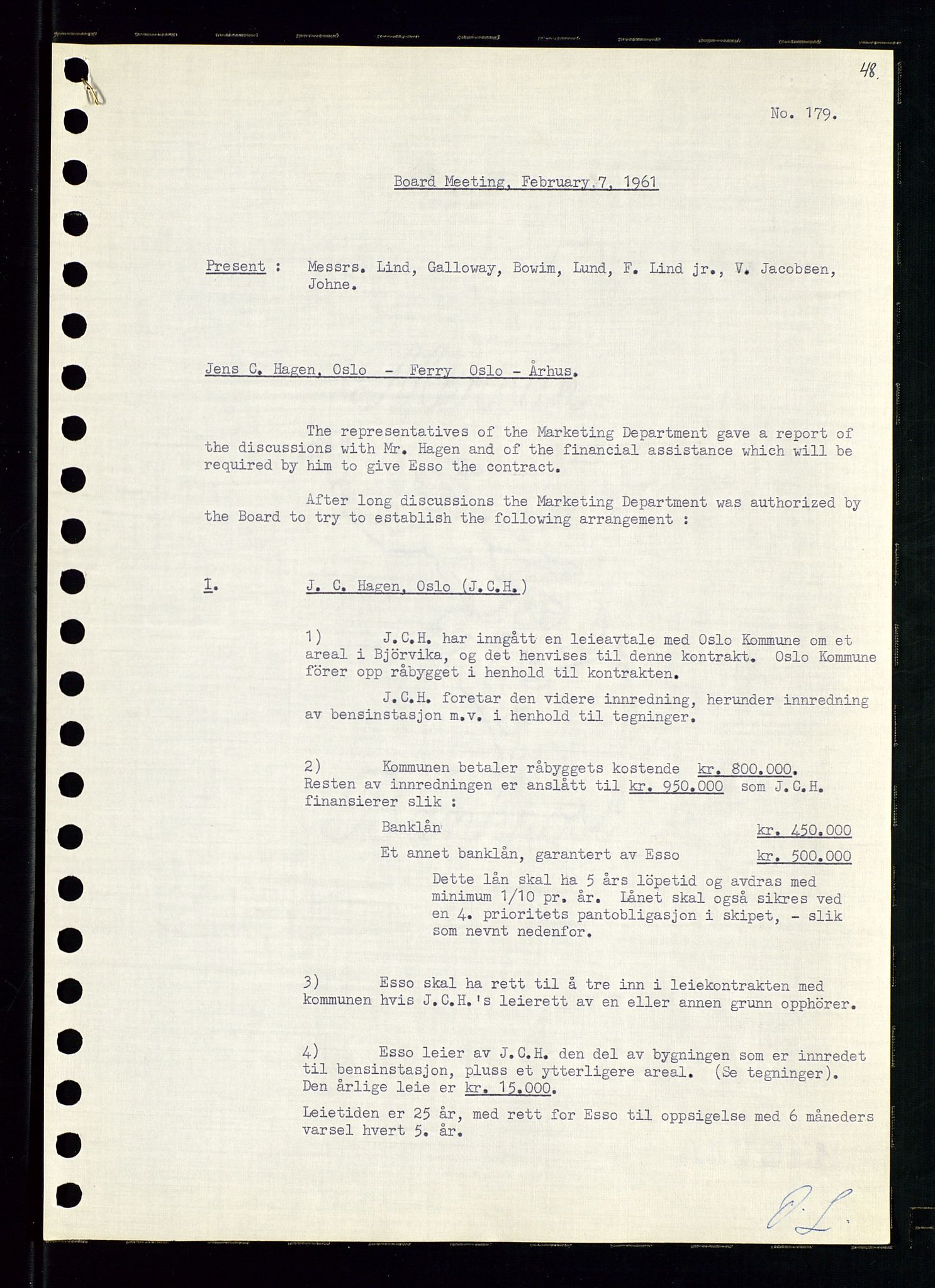 Pa 0982 - Esso Norge A/S, AV/SAST-A-100448/A/Aa/L0001/0002: Den administrerende direksjon Board minutes (styrereferater) / Den administrerende direksjon Board minutes (styrereferater), 1960-1961, p. 95