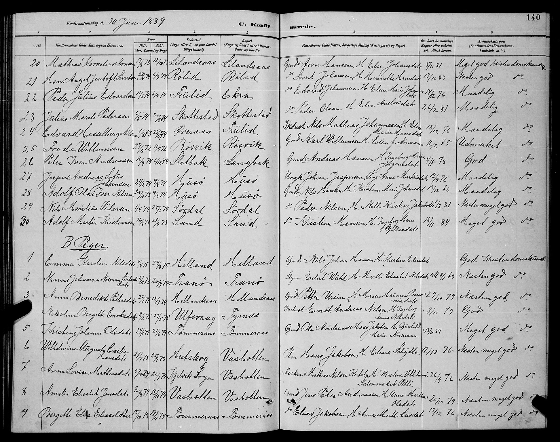 Ministerialprotokoller, klokkerbøker og fødselsregistre - Nordland, SAT/A-1459/859/L0859: Parish register (copy) no. 859C05, 1887-1898, p. 140