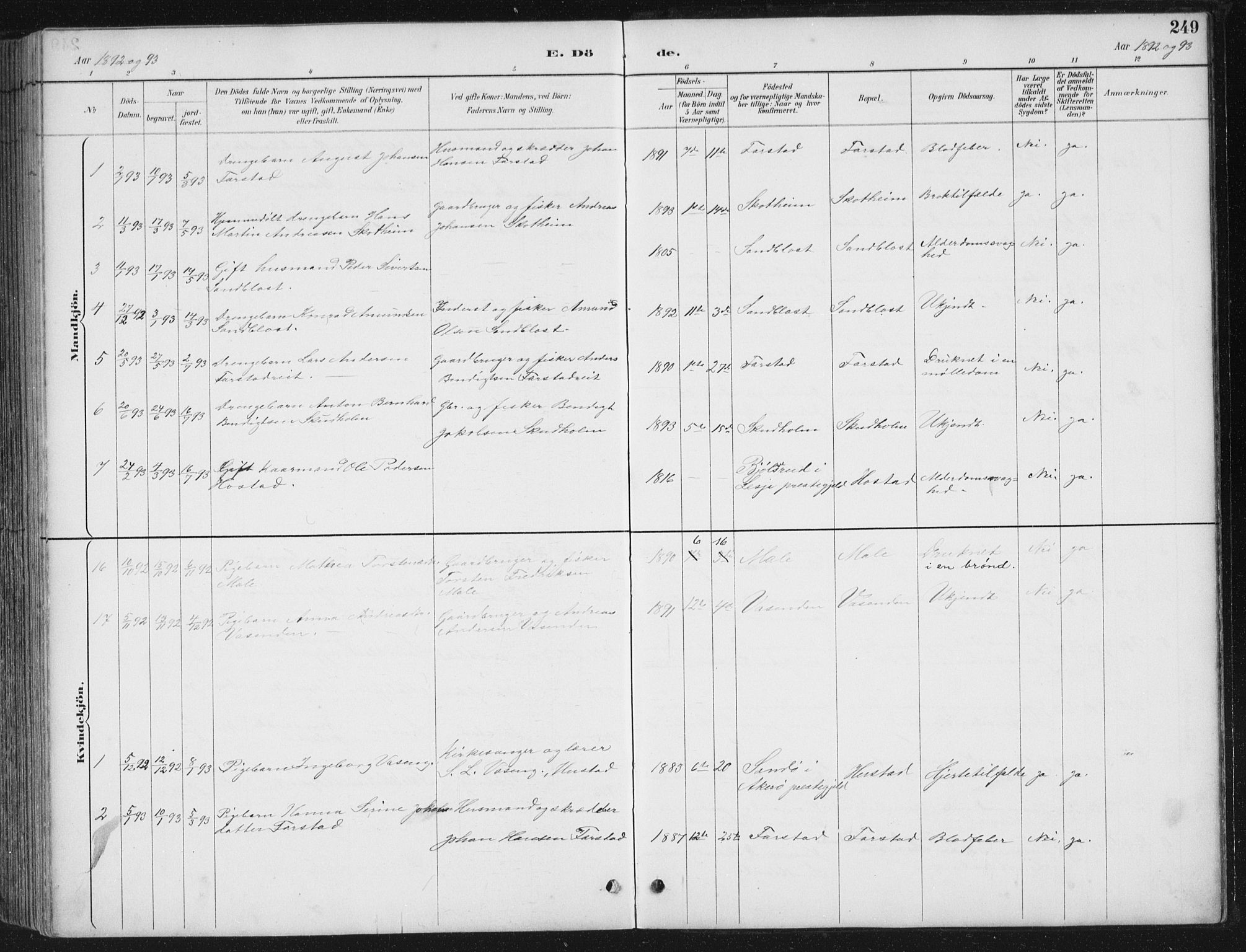 Ministerialprotokoller, klokkerbøker og fødselsregistre - Møre og Romsdal, AV/SAT-A-1454/567/L0783: Parish register (copy) no. 567C03, 1887-1903, p. 249