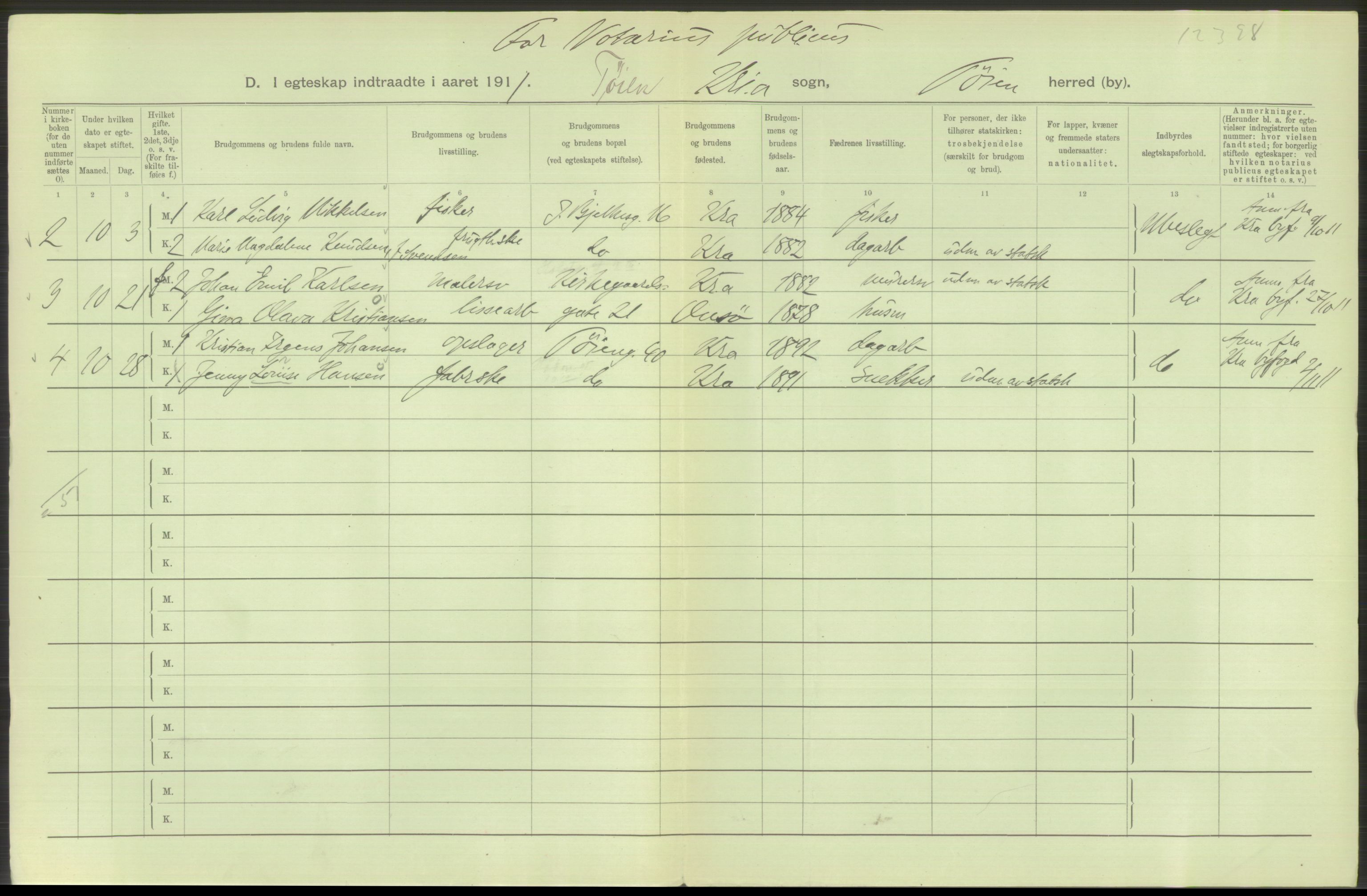 Statistisk sentralbyrå, Sosiodemografiske emner, Befolkning, RA/S-2228/D/Df/Dfb/Dfba/L0008: Kristiania: Gifte, 1911, p. 164