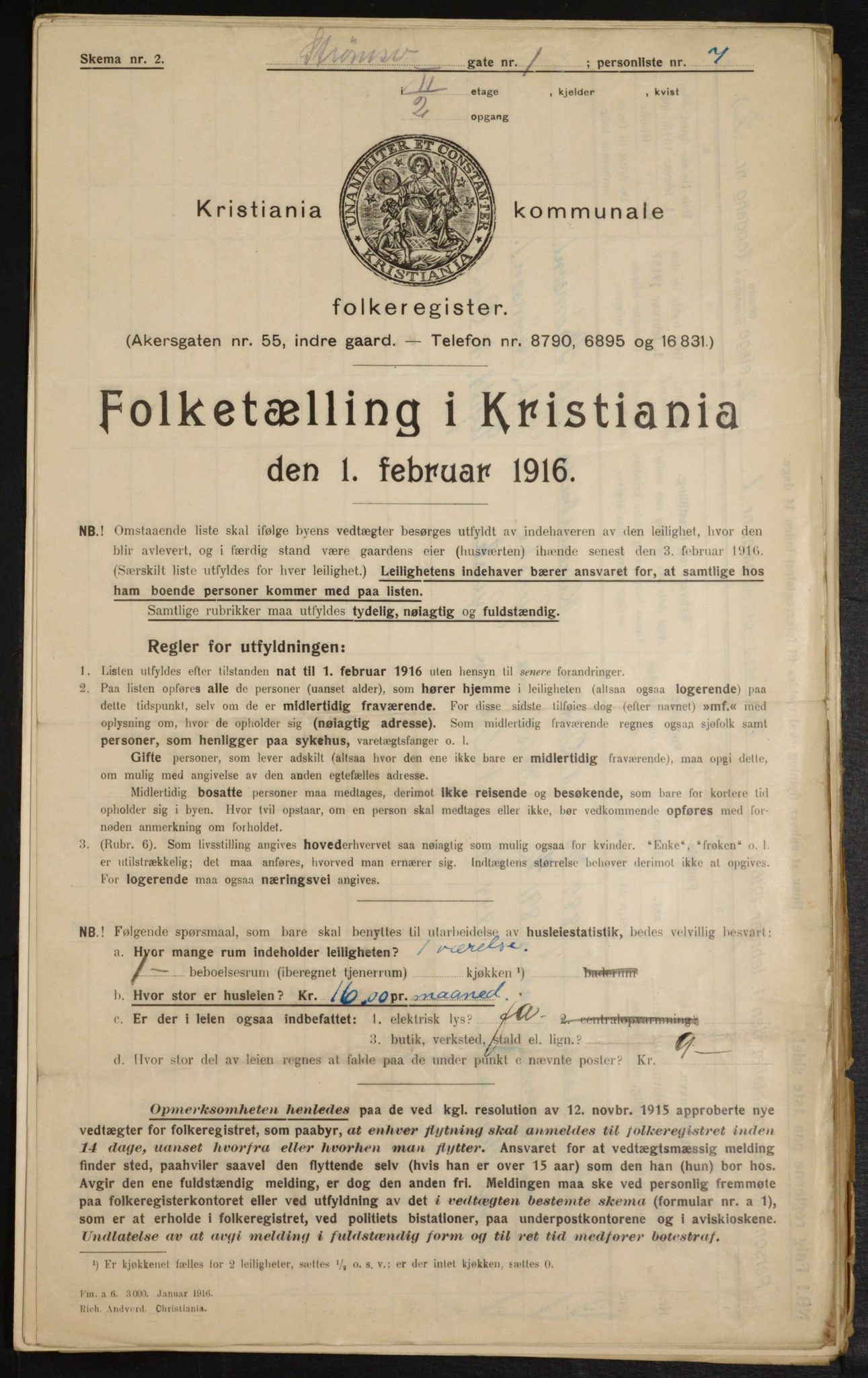 OBA, Municipal Census 1916 for Kristiania, 1916, p. 106720