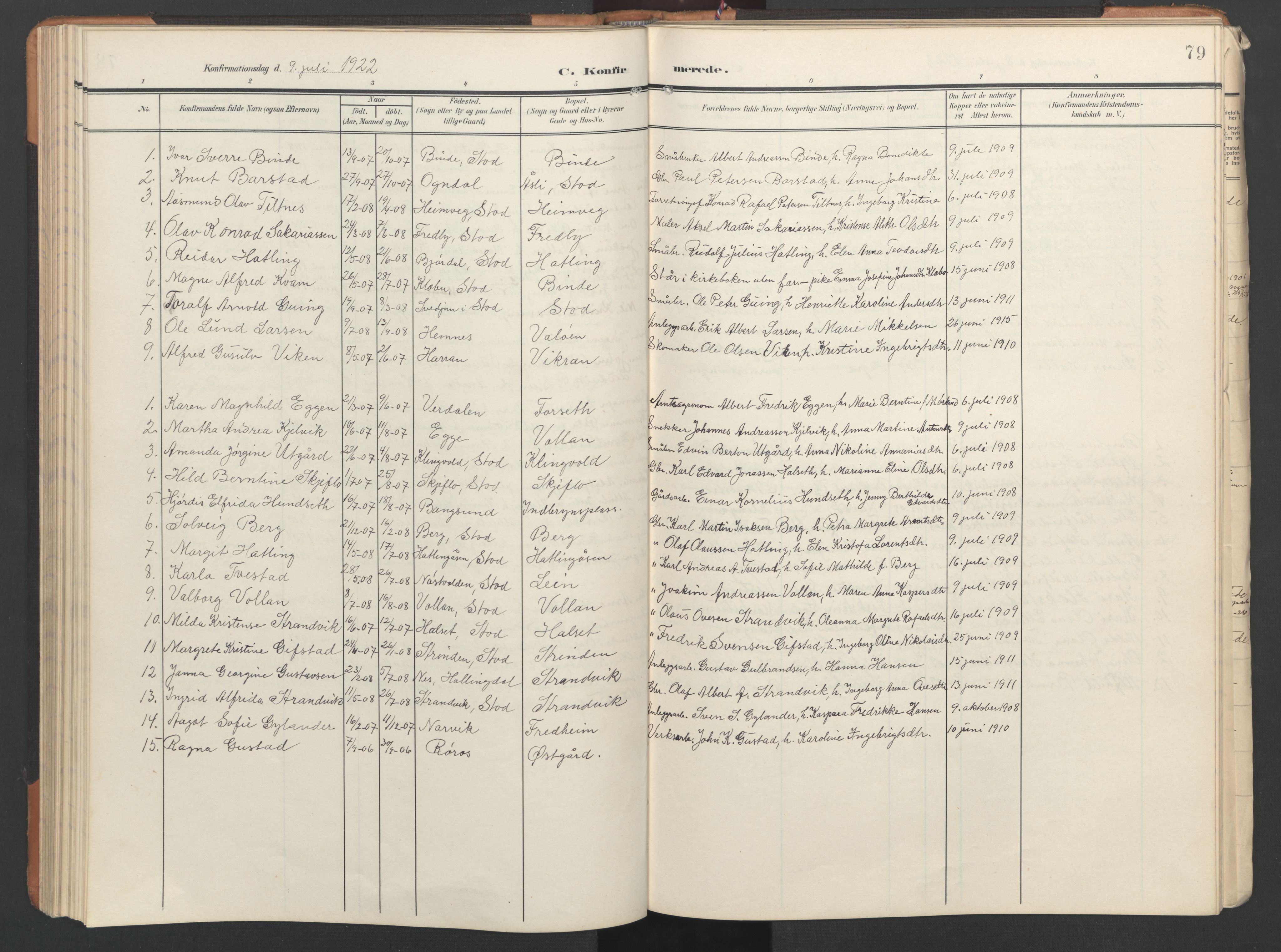 Ministerialprotokoller, klokkerbøker og fødselsregistre - Nord-Trøndelag, SAT/A-1458/746/L0455: Parish register (copy) no. 746C01, 1908-1933, p. 79