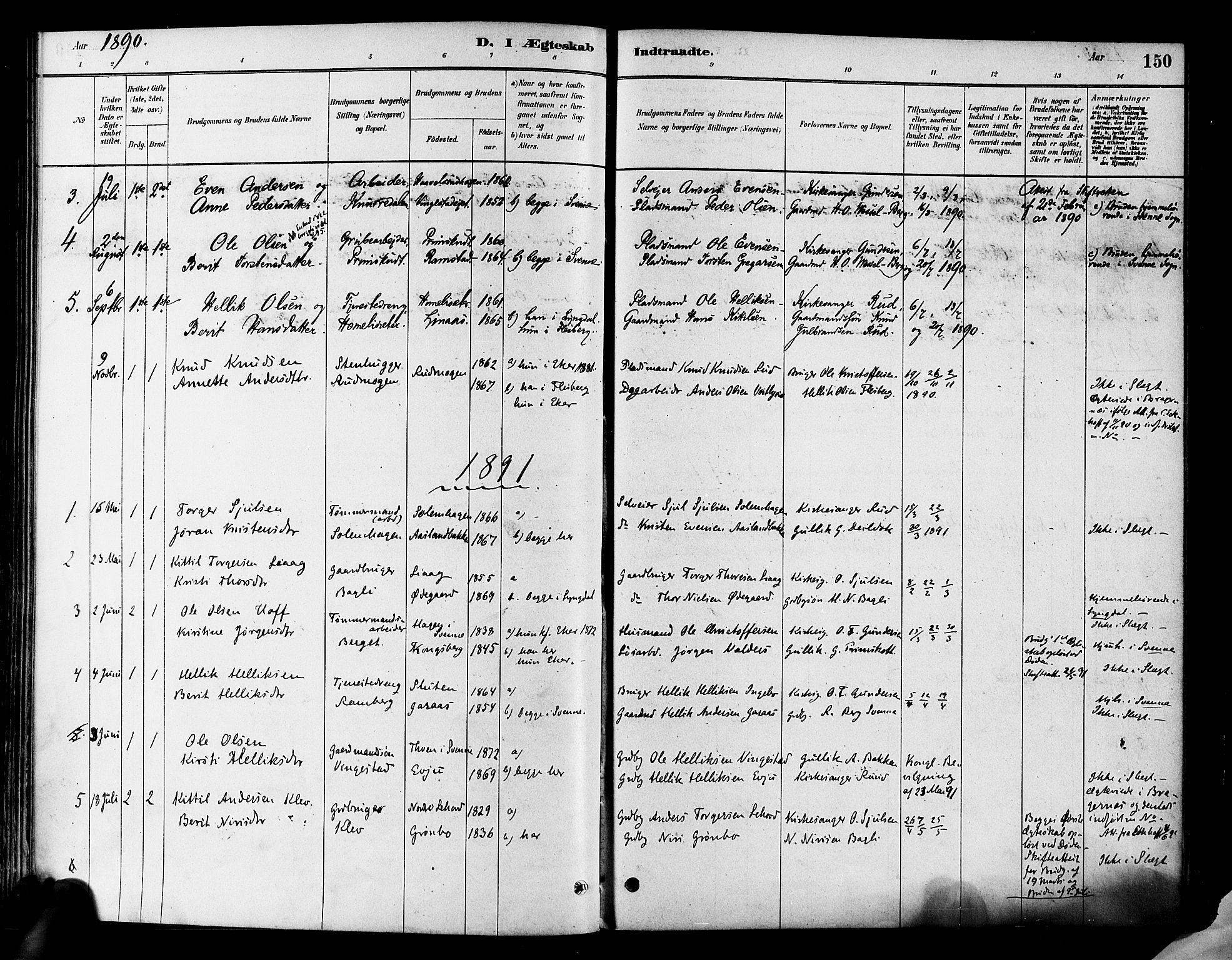 Flesberg kirkebøker, AV/SAKO-A-18/F/Fa/L0008: Parish register (official) no. I 8, 1879-1899, p. 150