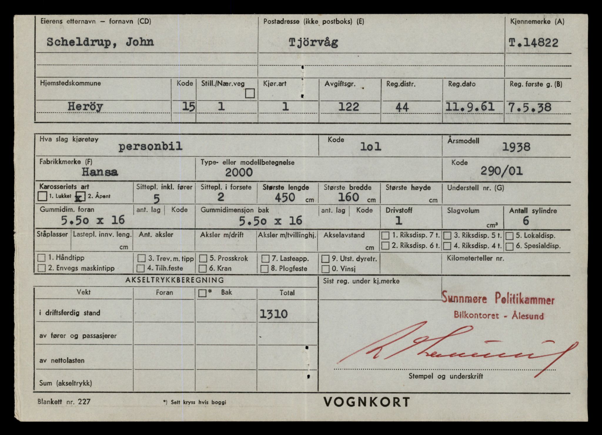 Møre og Romsdal vegkontor - Ålesund trafikkstasjon, AV/SAT-A-4099/F/Fe/L0048: Registreringskort for kjøretøy T 14721 - T 14863, 1927-1998, p. 2296