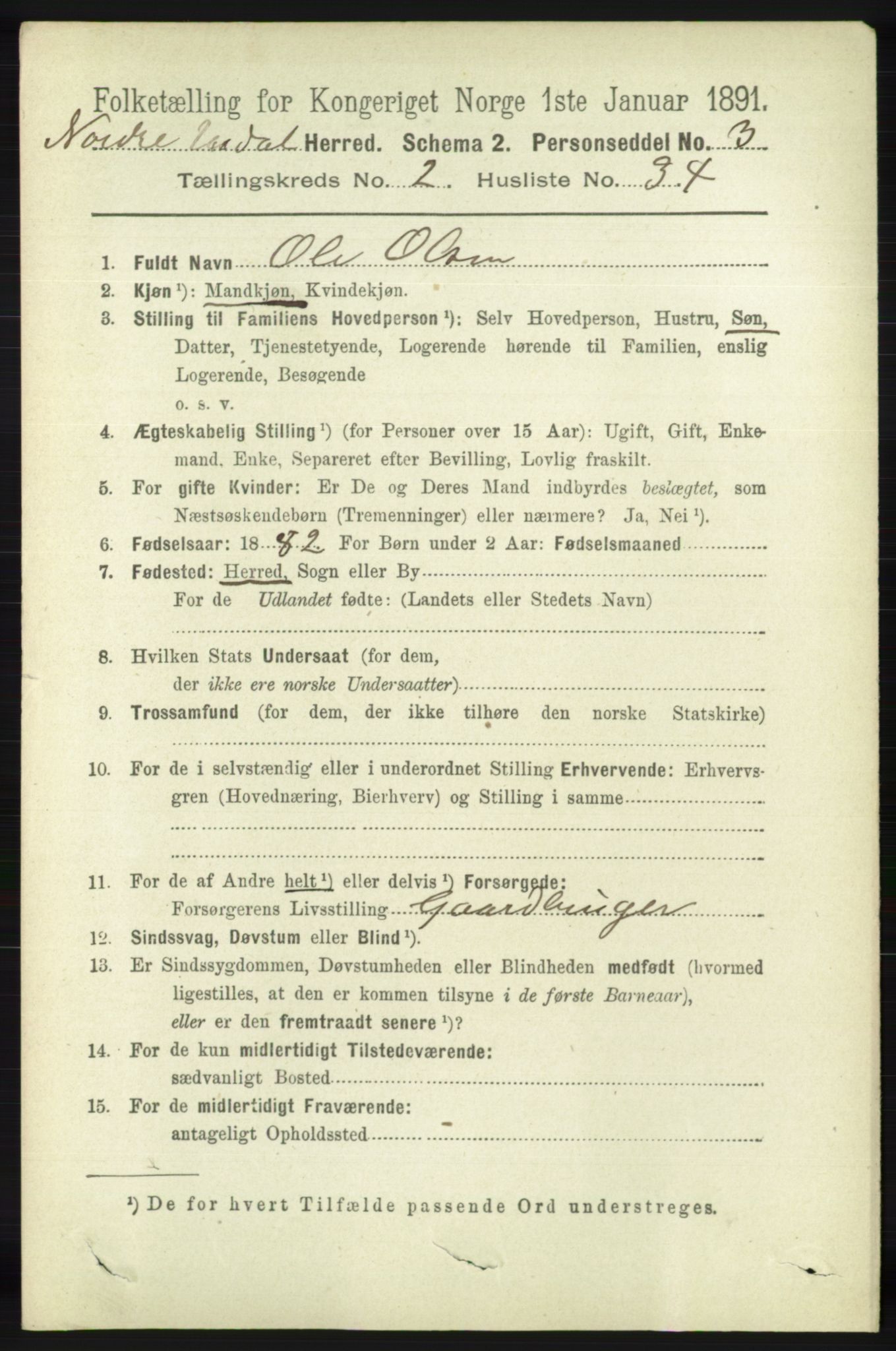 RA, 1891 census for 1028 Nord-Audnedal, 1891, p. 522