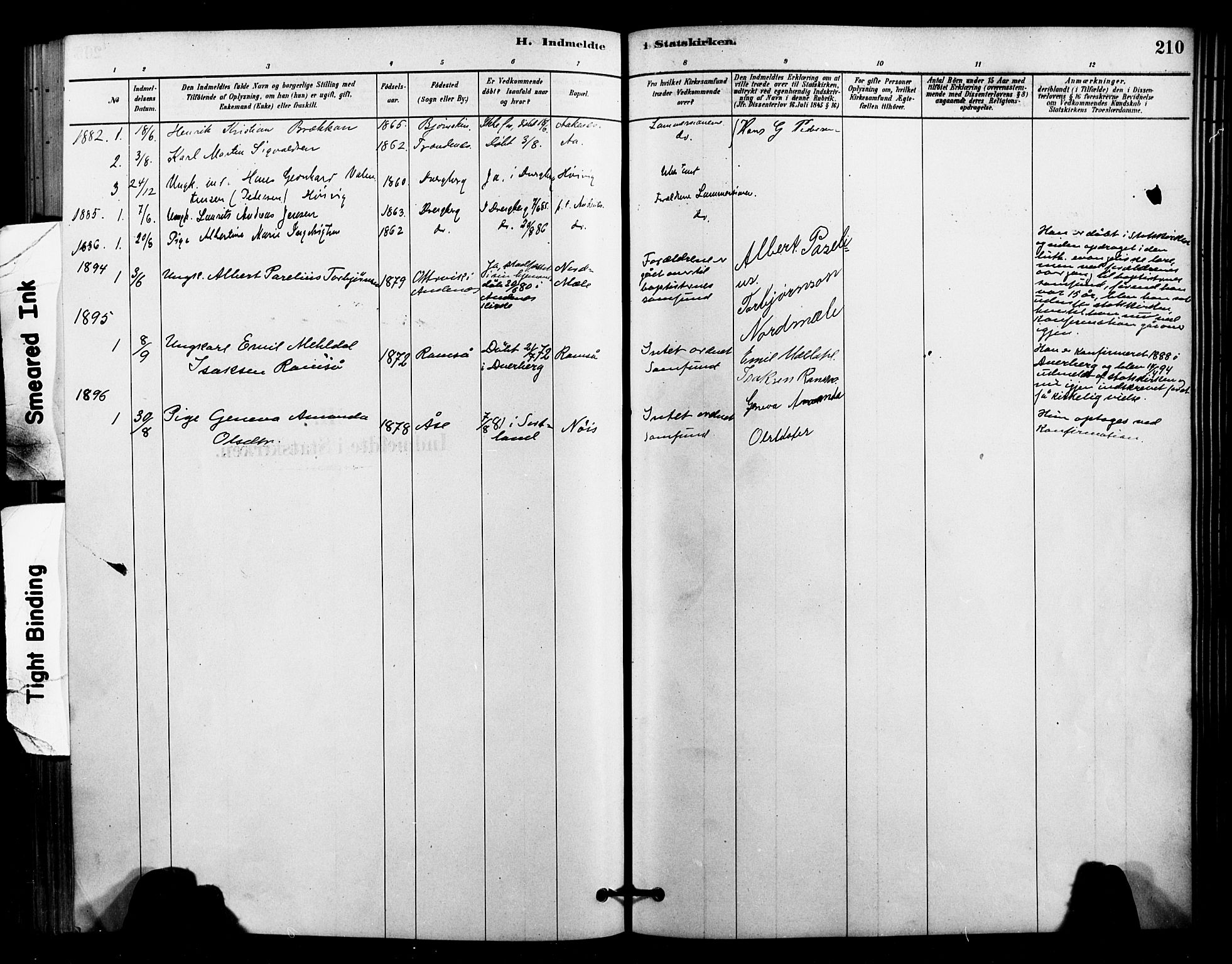 Ministerialprotokoller, klokkerbøker og fødselsregistre - Nordland, AV/SAT-A-1459/897/L1399: Parish register (official) no. 897C06, 1881-1896, p. 210