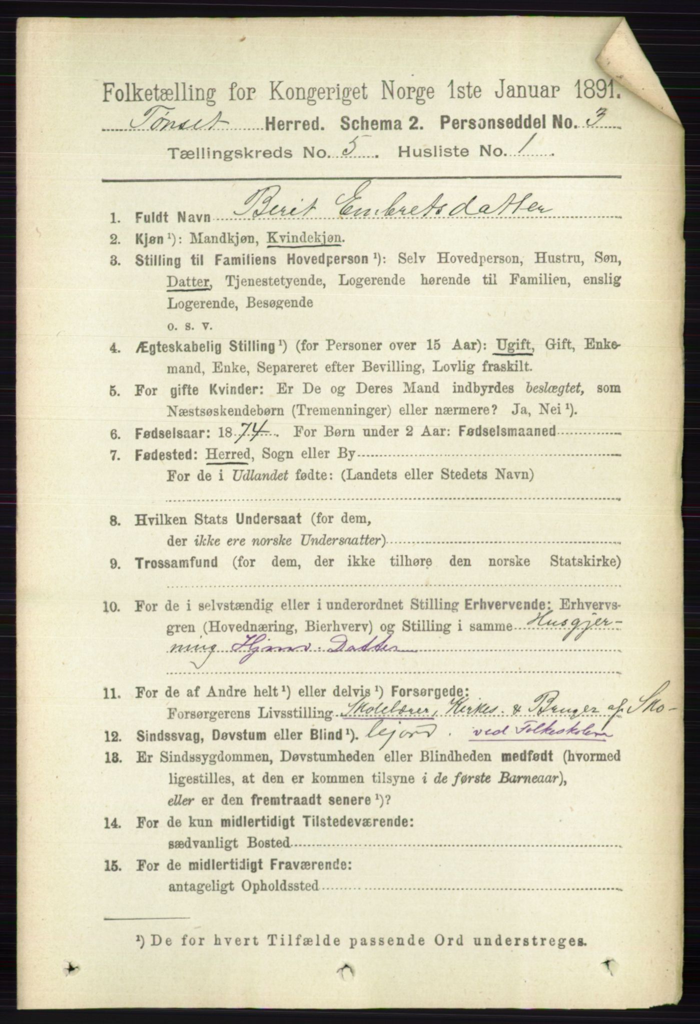 RA, 1891 census for 0437 Tynset, 1891, p. 1080