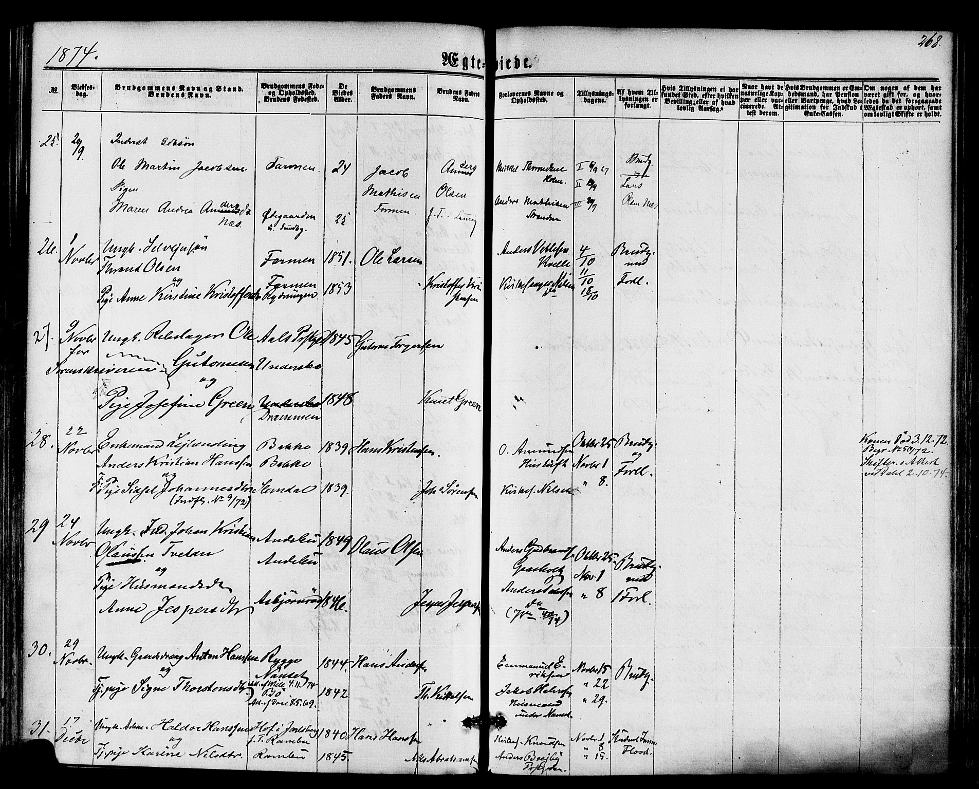 Hedrum kirkebøker, AV/SAKO-A-344/F/Fa/L0008: Parish register (official) no. I 8, 1869-1880, p. 268