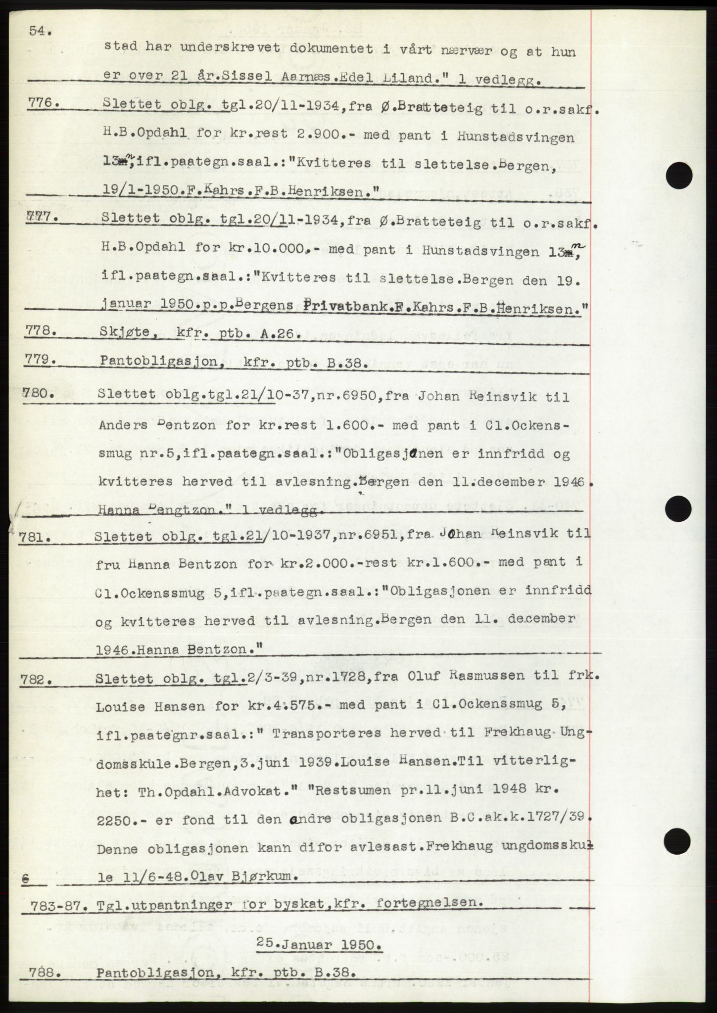 Byfogd og Byskriver i Bergen, AV/SAB-A-3401/03: Mortgage book no. C 38, 1949-1950, Diary no: : 776/1950