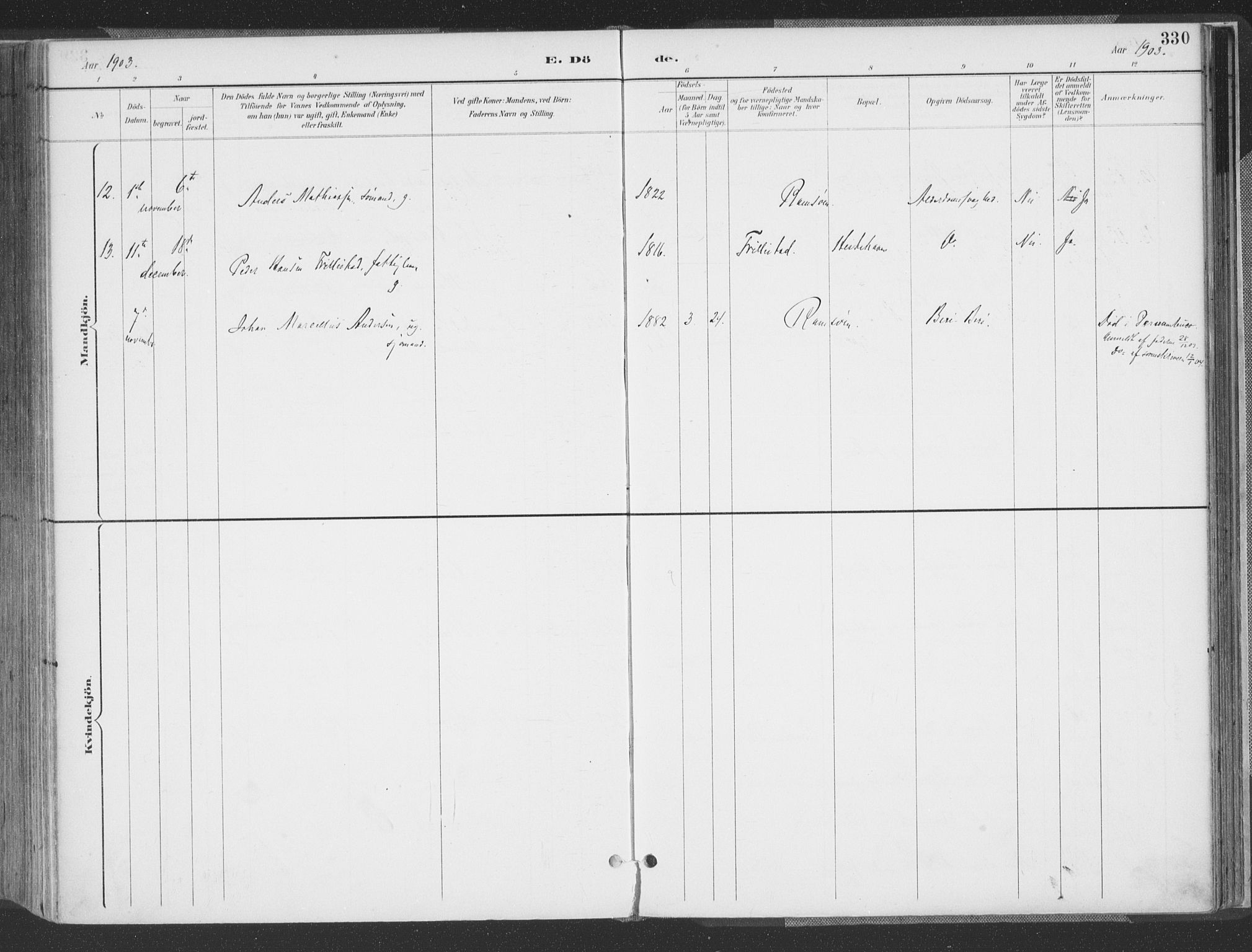 Høvåg sokneprestkontor, AV/SAK-1111-0025/F/Fa/L0006: Parish register (official) no. A 6, 1894-1923, p. 330