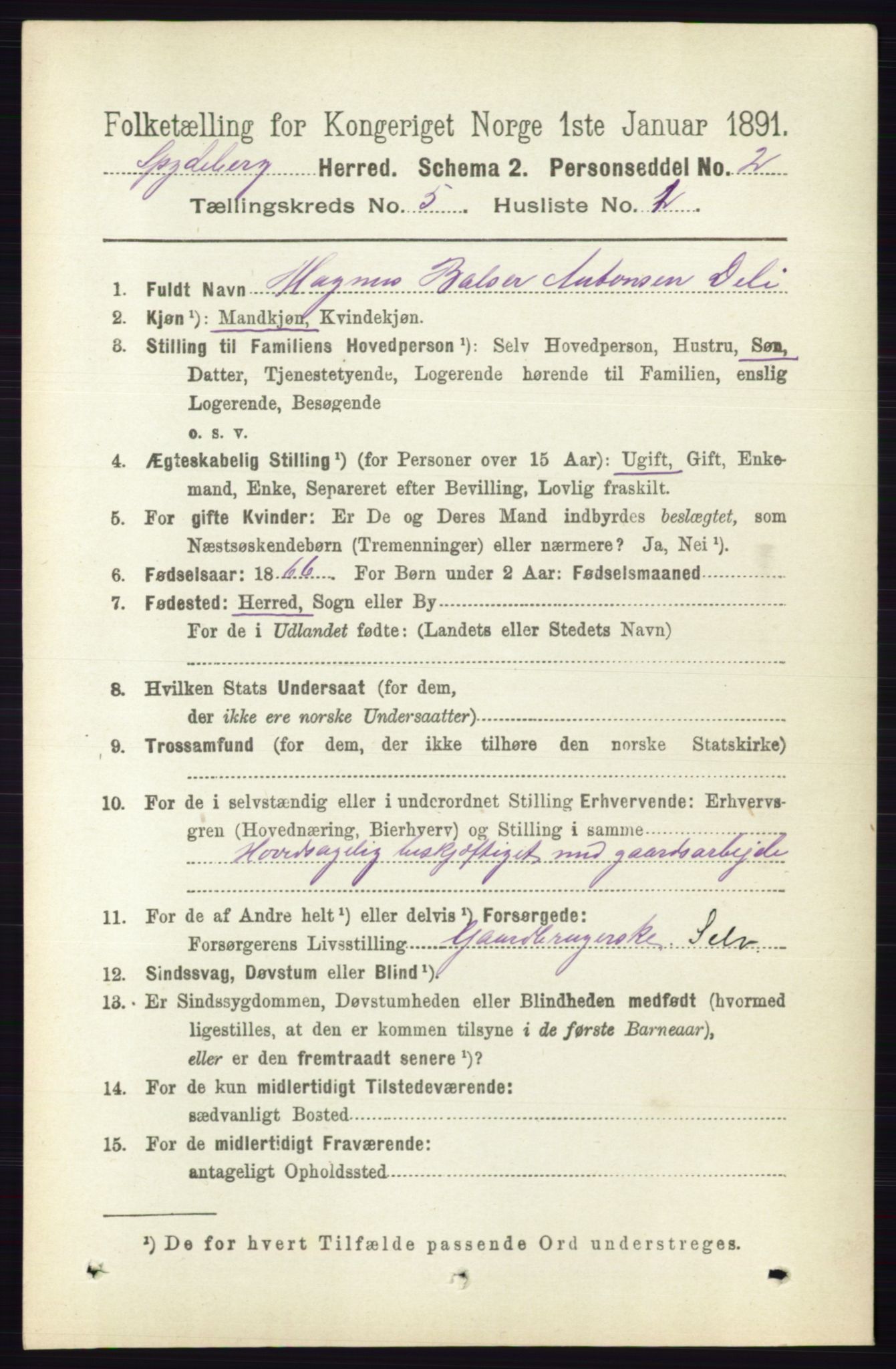 RA, 1891 census for 0123 Spydeberg, 1891, p. 2352