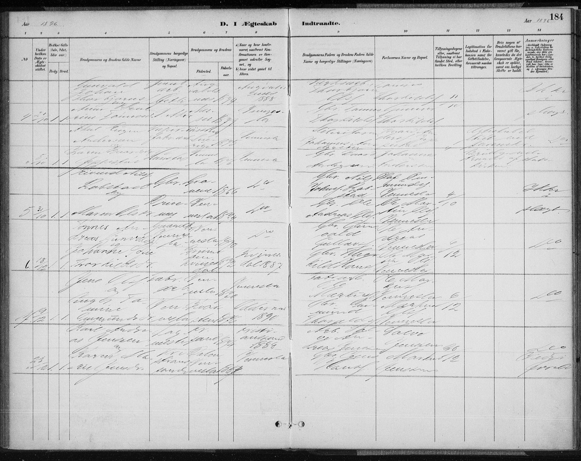 Vennesla sokneprestkontor, AV/SAK-1111-0045/Fa/Fab/L0004: Parish register (official) no. A 4, 1884-1896, p. 184