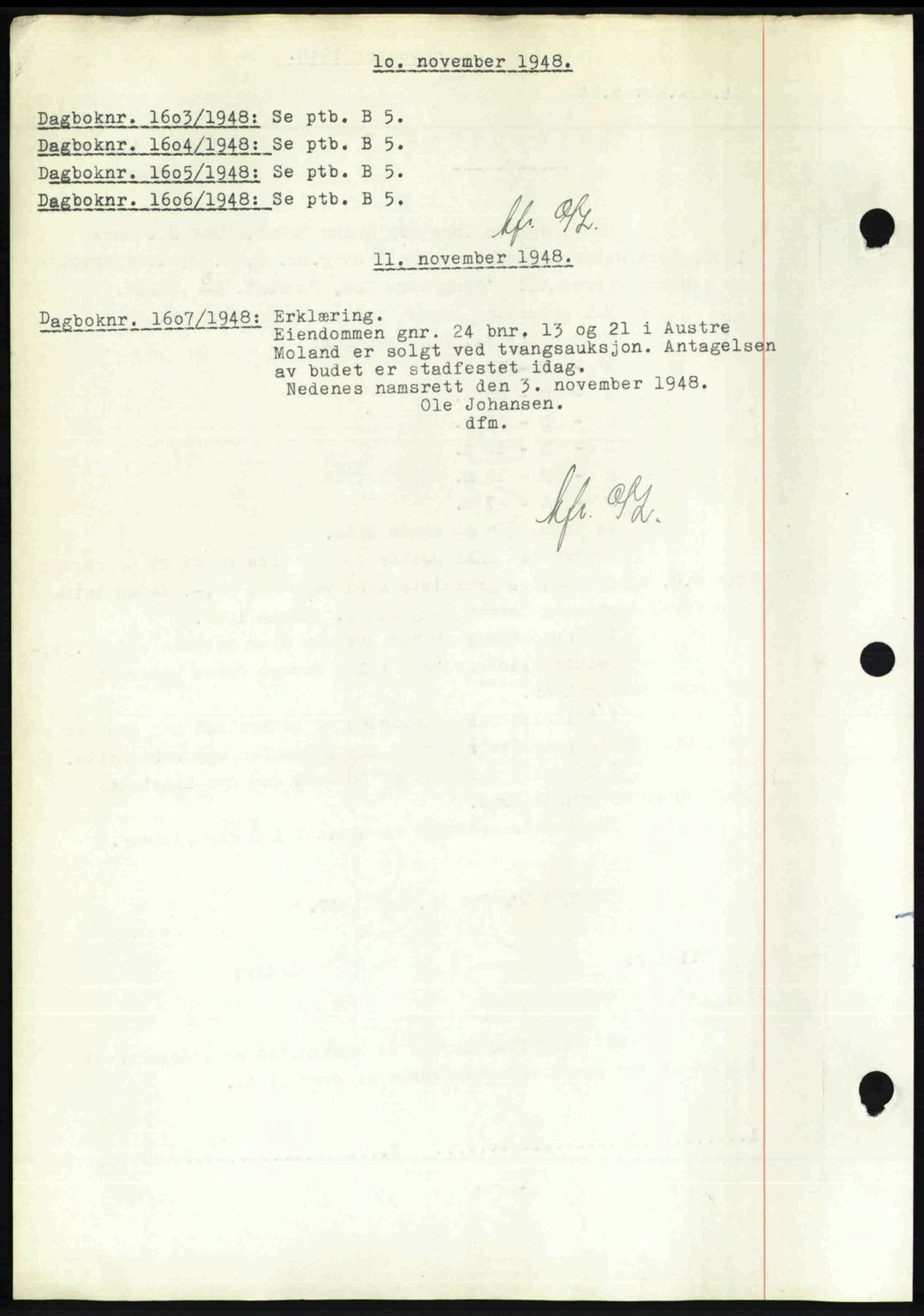 Nedenes sorenskriveri, SAK/1221-0006/G/Gb/Gba/L0059: Mortgage book no. A11, 1948-1948, Diary no: : 1603/1948