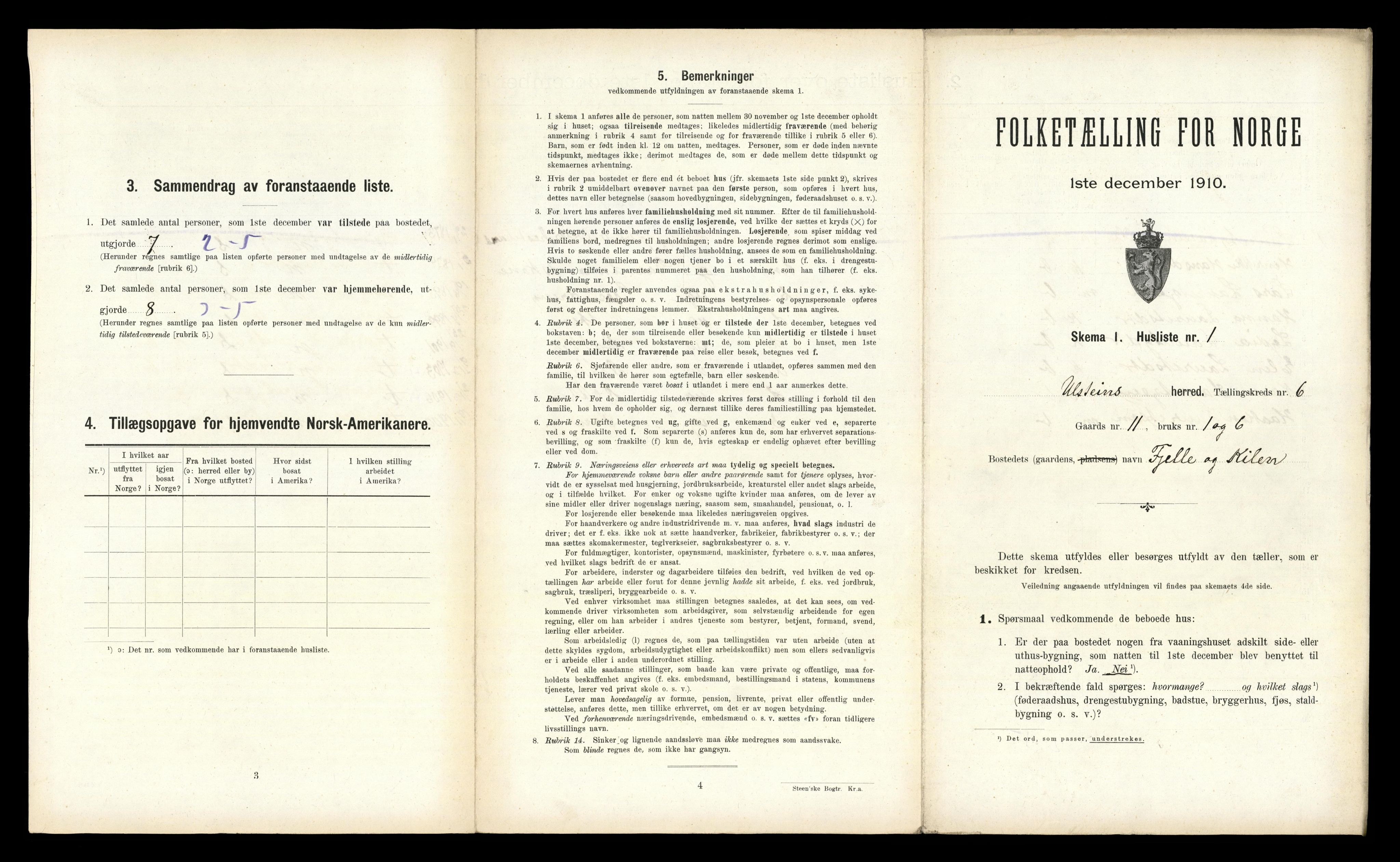 RA, 1910 census for Ulstein, 1910, p. 522