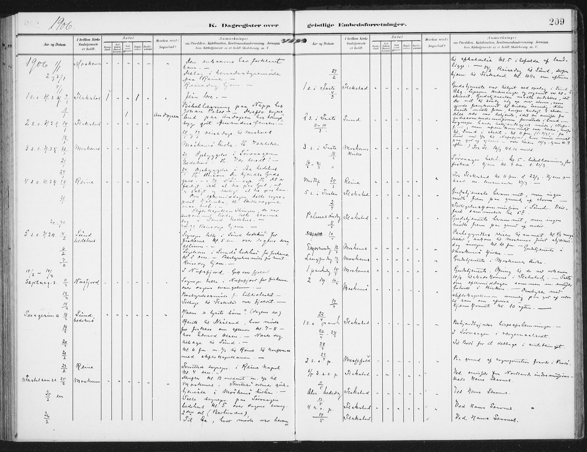 Ministerialprotokoller, klokkerbøker og fødselsregistre - Nordland, AV/SAT-A-1459/885/L1206: Parish register (official) no. 885A07, 1905-1915, p. 209