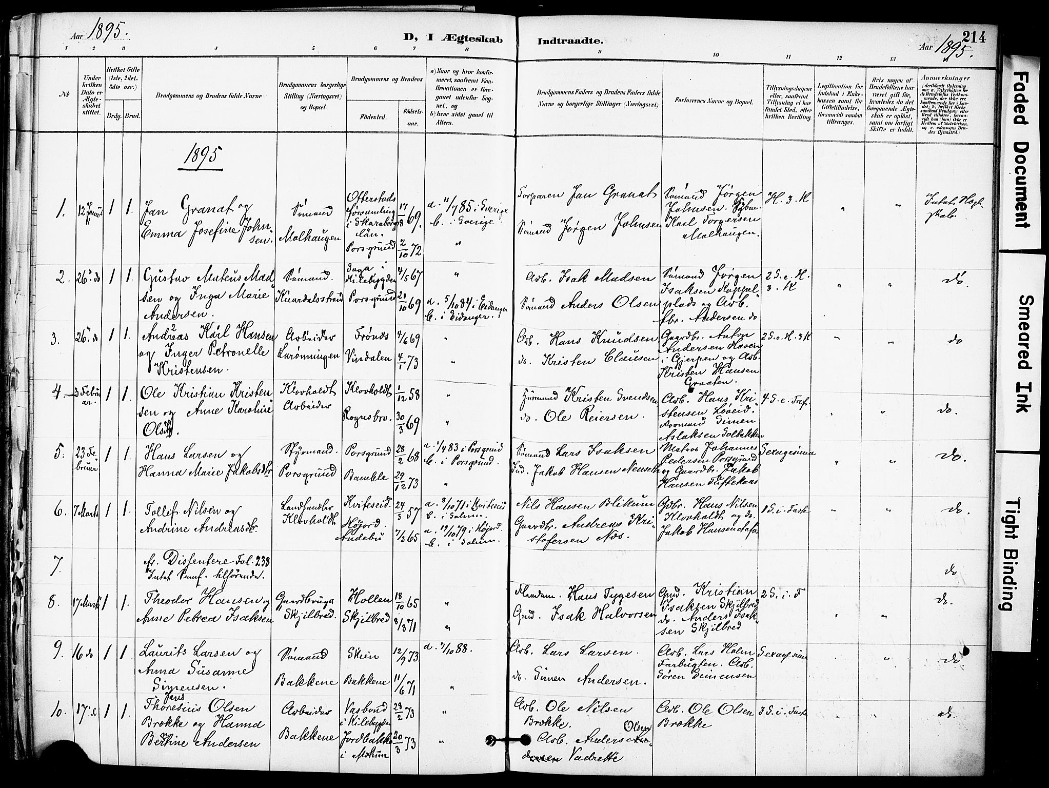 Solum kirkebøker, SAKO/A-306/F/Fa/L0010: Parish register (official) no. I 10, 1888-1898, p. 214