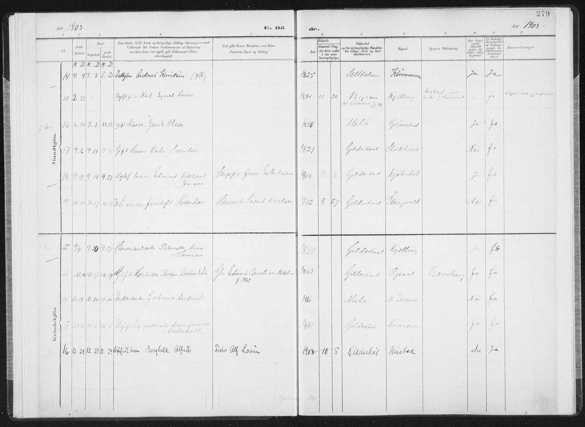 Ministerialprotokoller, klokkerbøker og fødselsregistre - Nordland, SAT/A-1459/805/L0103: Parish register (official) no. 805A08II, 1900-1909, p. 279