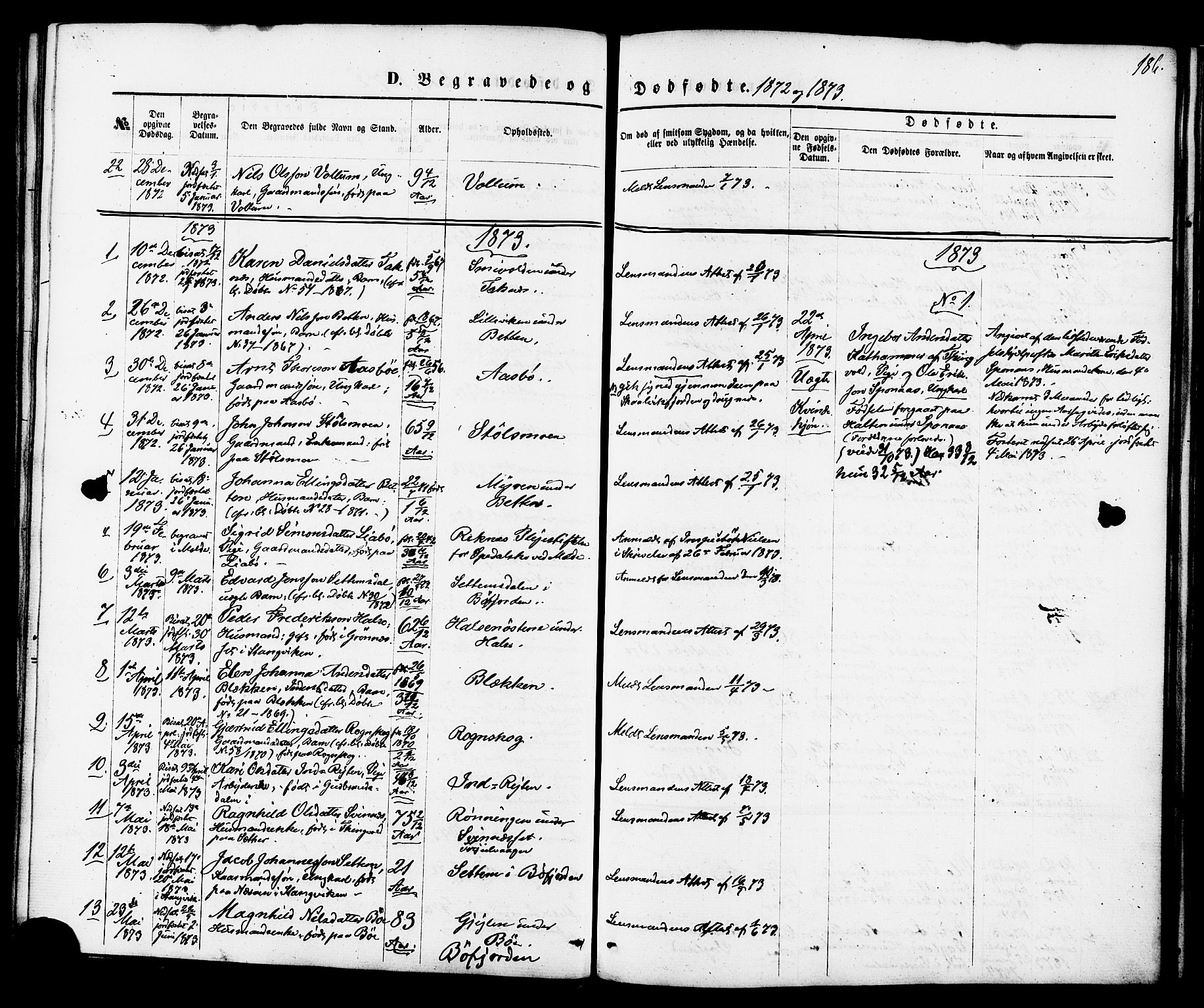 Ministerialprotokoller, klokkerbøker og fødselsregistre - Møre og Romsdal, SAT/A-1454/576/L0884: Parish register (official) no. 576A02, 1865-1879, p. 186