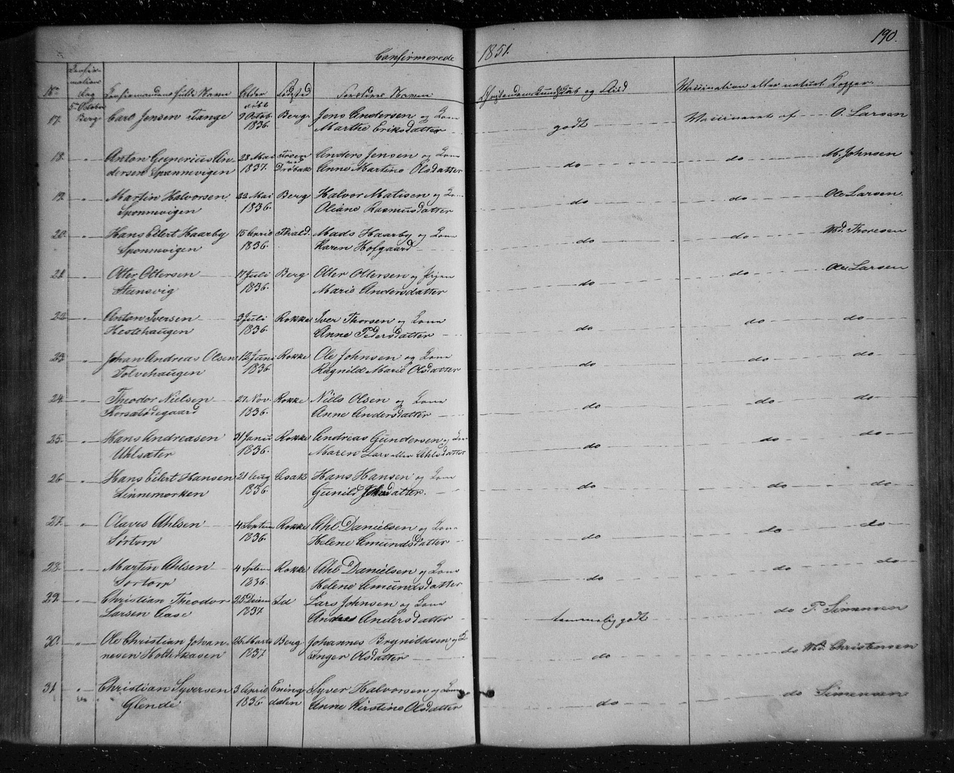 Berg prestekontor Kirkebøker, AV/SAO-A-10902/F/Fa/L0004: Parish register (official) no. I 4, 1843-1860, p. 190