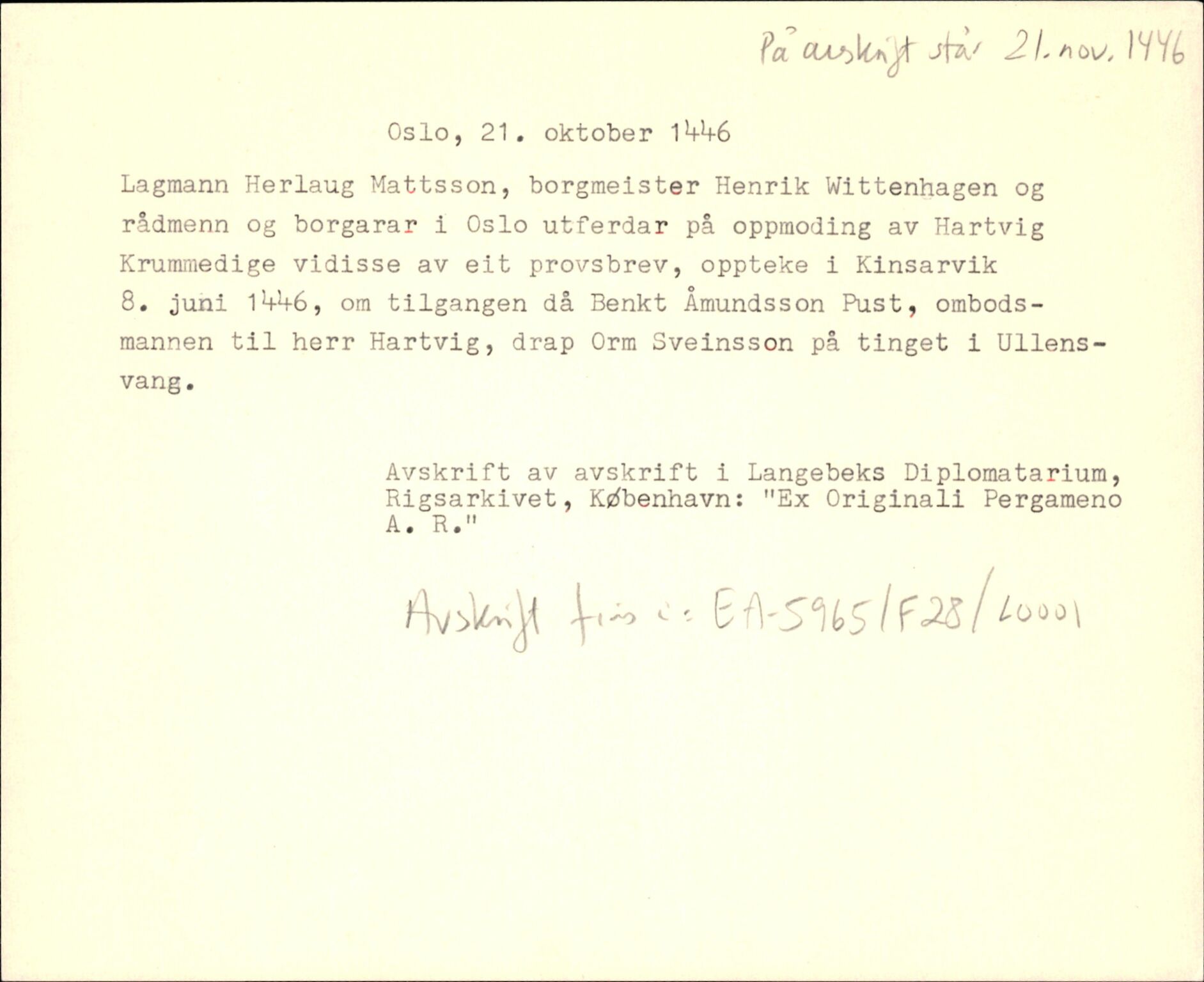 Riksarkivets diplomsamling, AV/RA-EA-5965/F35/F35d/L0001: Innlånte diplomer, seddelregister, 1316-1591, p. 133