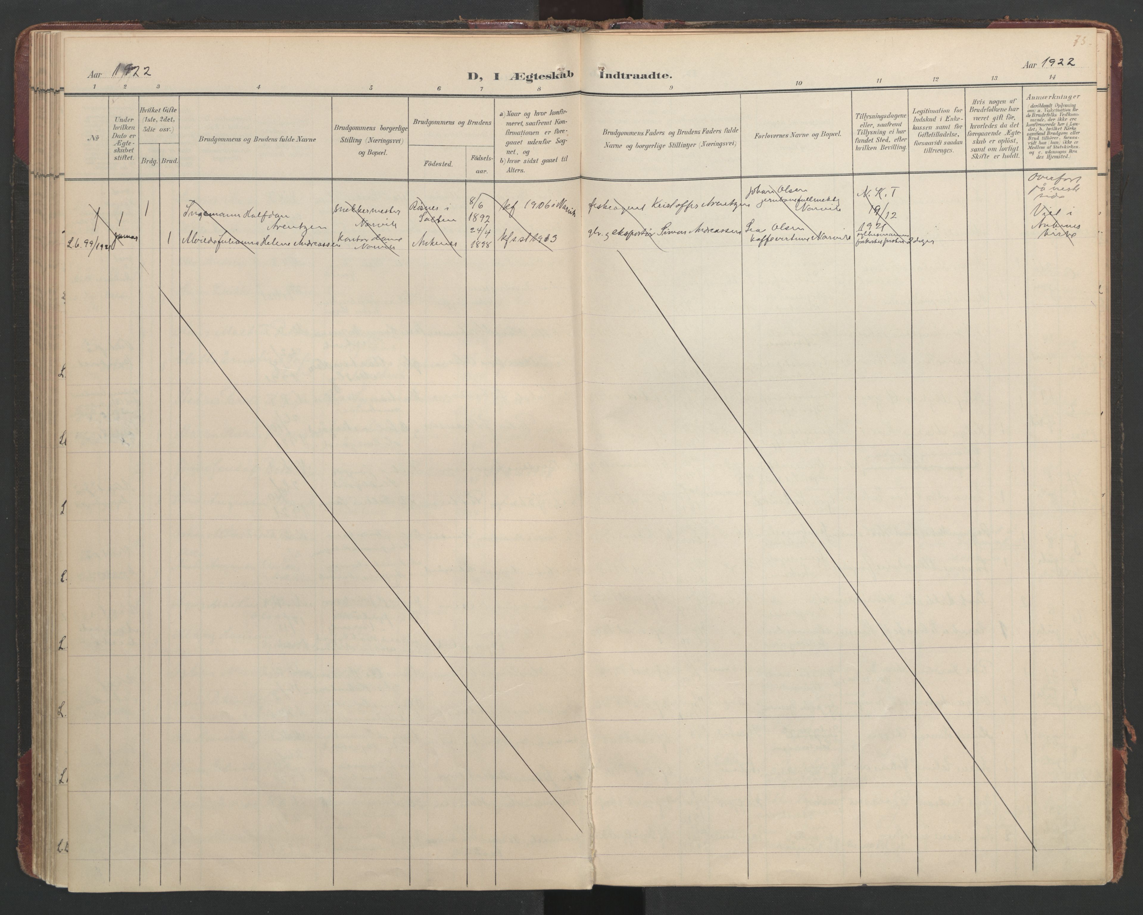 Ministerialprotokoller, klokkerbøker og fødselsregistre - Nordland, AV/SAT-A-1459/866/L0942: Parish register (official) no. 866A05, 1901-1928, p. 73